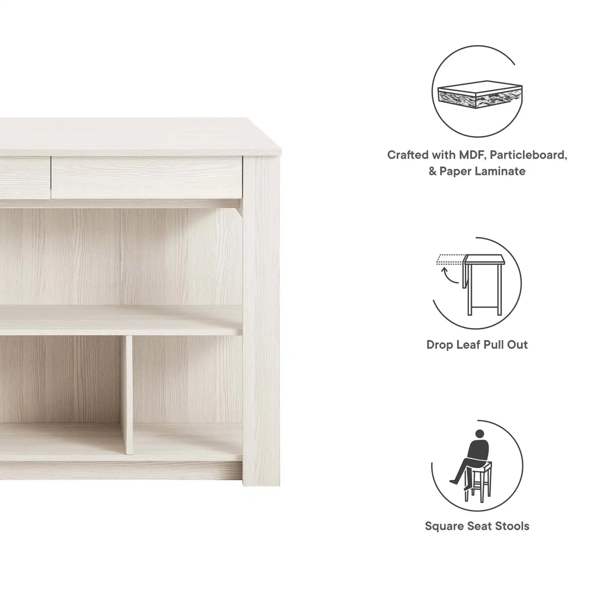 Meadowbrook 3-Piece Kitchen Island and Stool Set by Modway - Best Buy Furniture