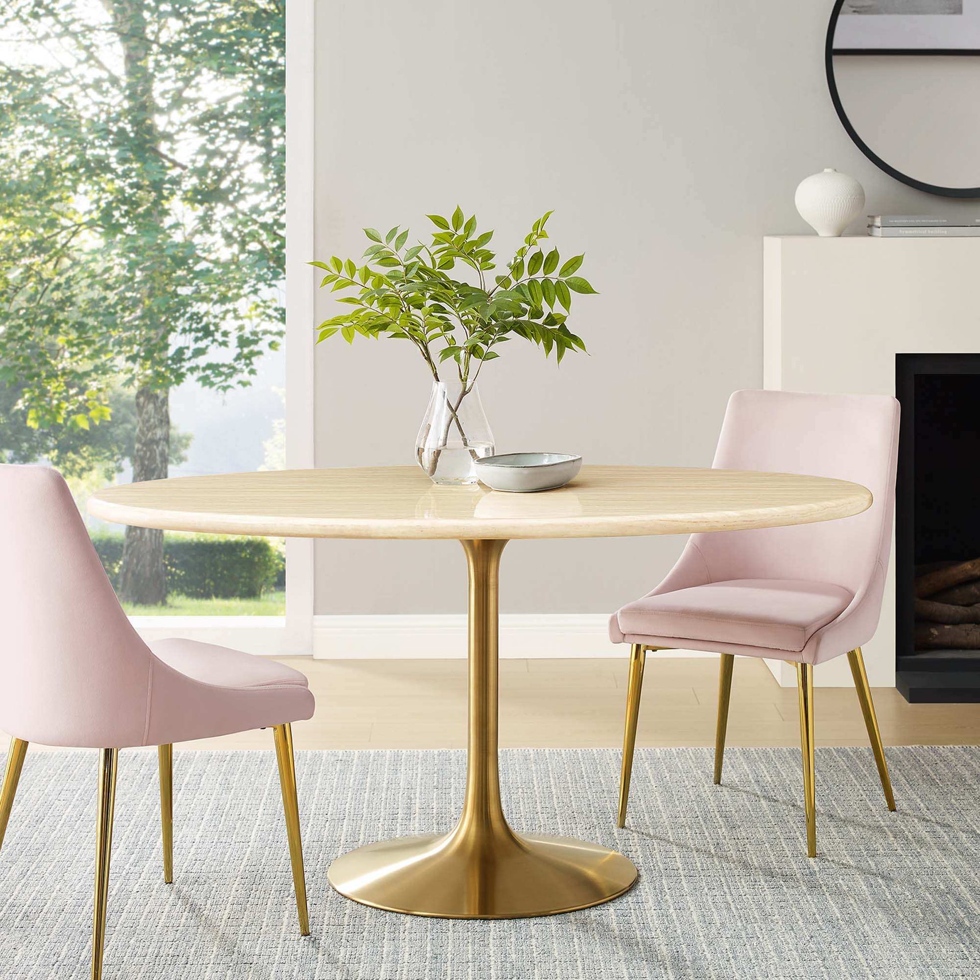 Lippa 60" Oval Faux Travertine Dining Table by Modway - Best Buy Furniture