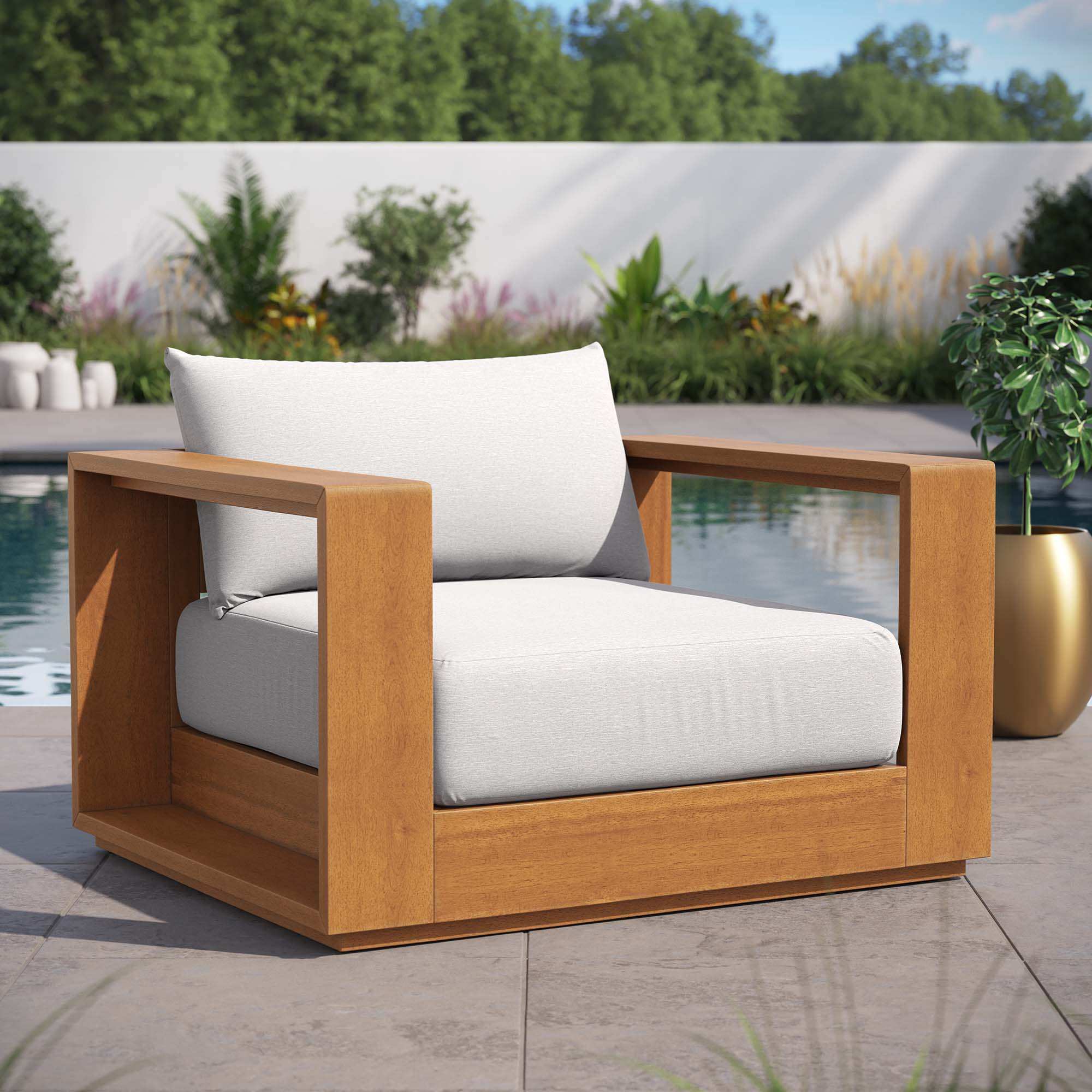 Tahoe Outdoor Patio Acacia Wood Chair in Natural Light Gray - Best Buy Furniture