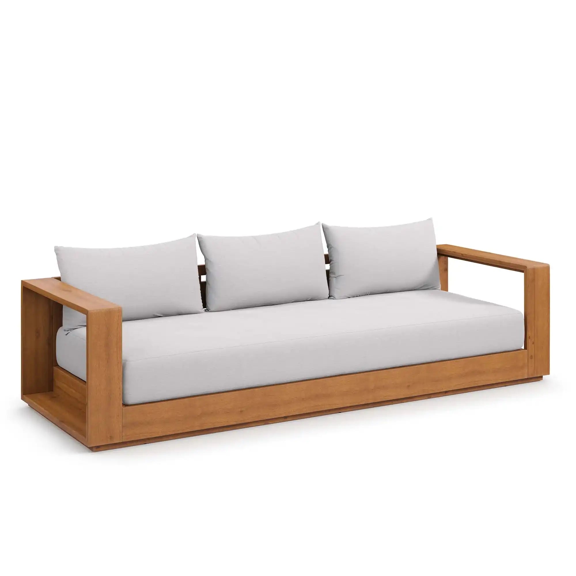Tahoe Outdoor Patio Acacia Wood Sofa in Natural Light Gray - Best Buy Furniture
