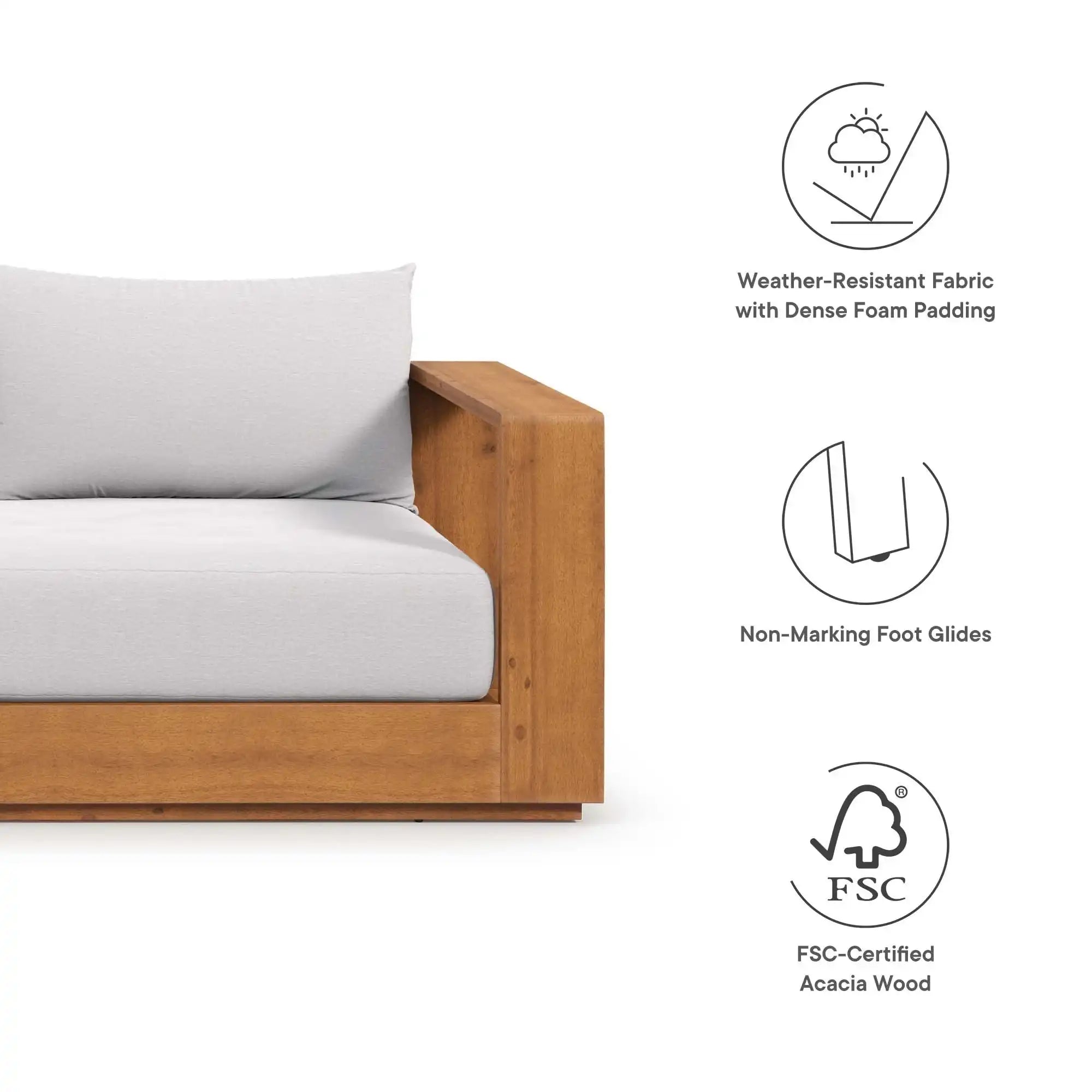 Tahoe Outdoor Patio Acacia Wood Sofa in Natural Light Gray - Best Buy Furniture