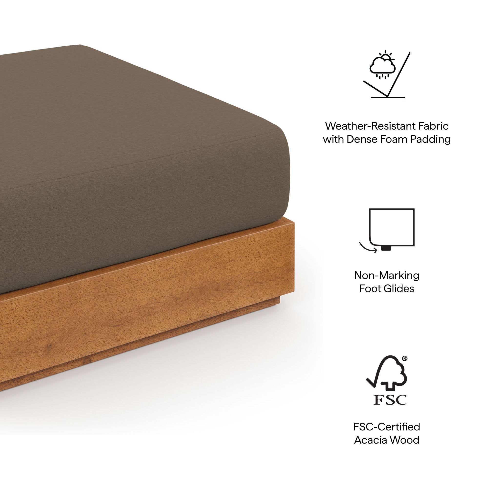 Tahoe Outdoor Patio Acacia Wood Ottoman by Modway - Best Buy Furniture
