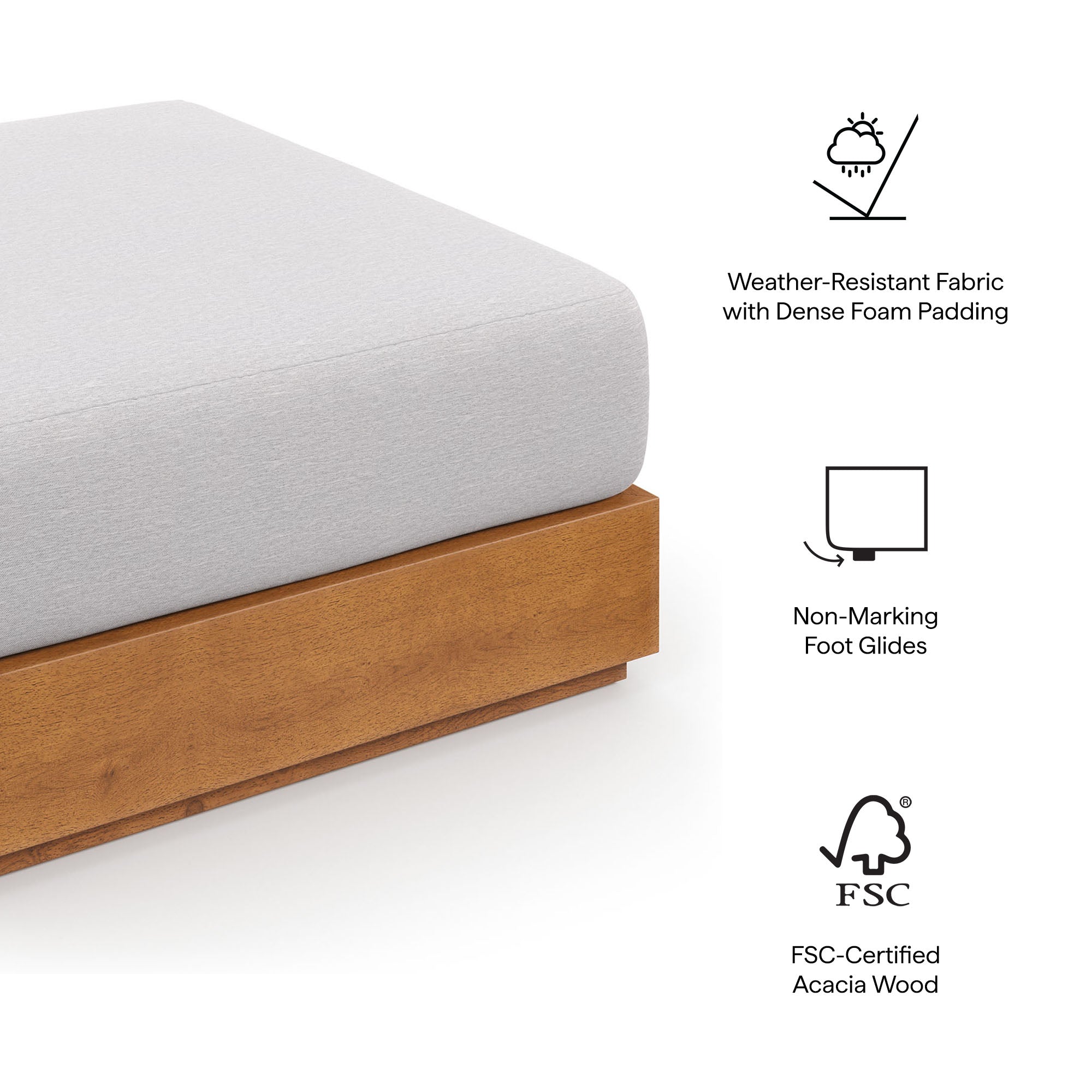 Tahoe Outdoor Patio Acacia Wood Ottoman by Modway - Best Buy Furniture