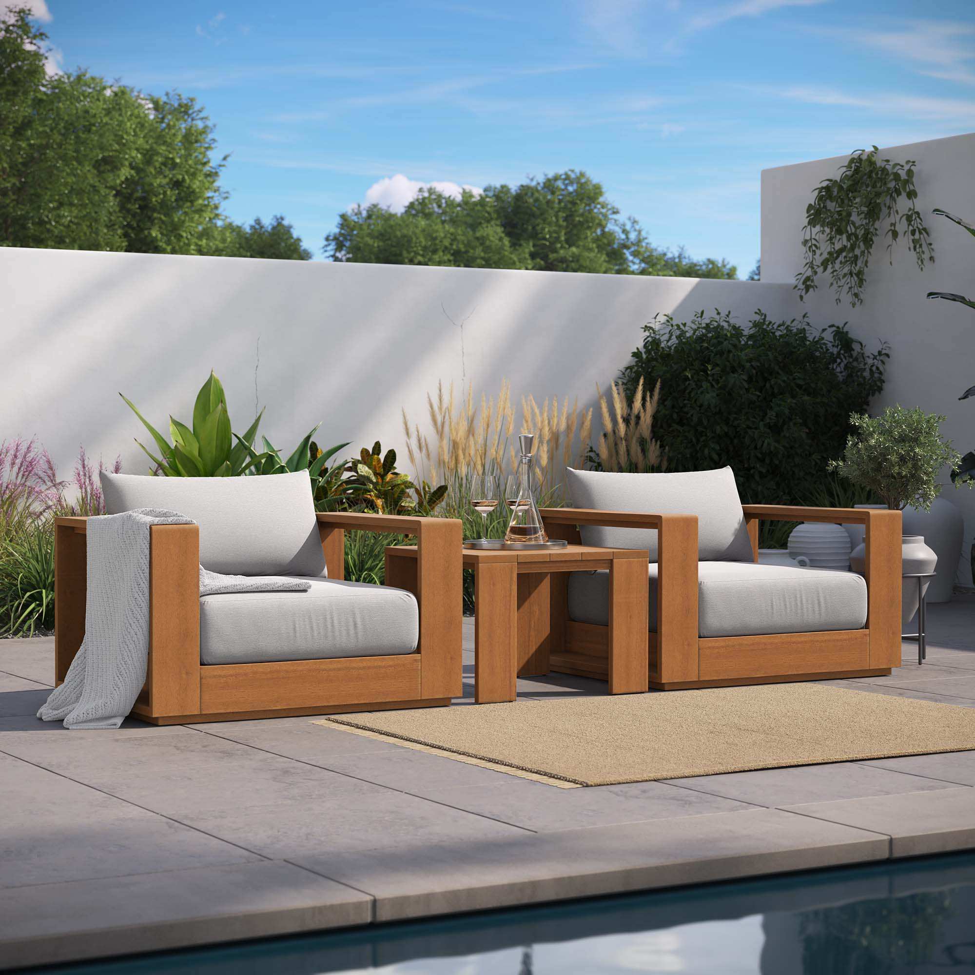 Tahoe Outdoor Patio Acacia Wood Chair in Natural Light Gray - Best Buy Furniture