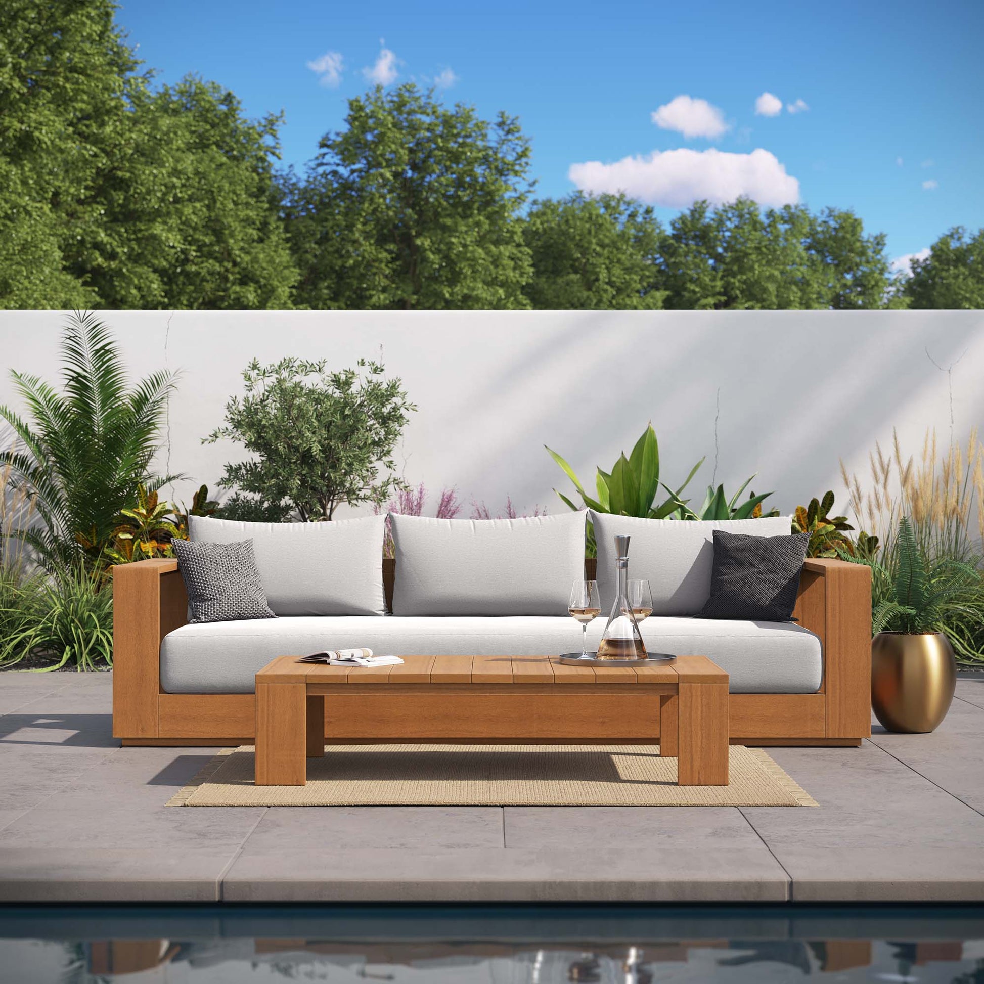 Tahoe 2-Piece Outdoor Patio Acacia Wood Sofa and Coffee Table Set by Modway - Best Buy Furniture