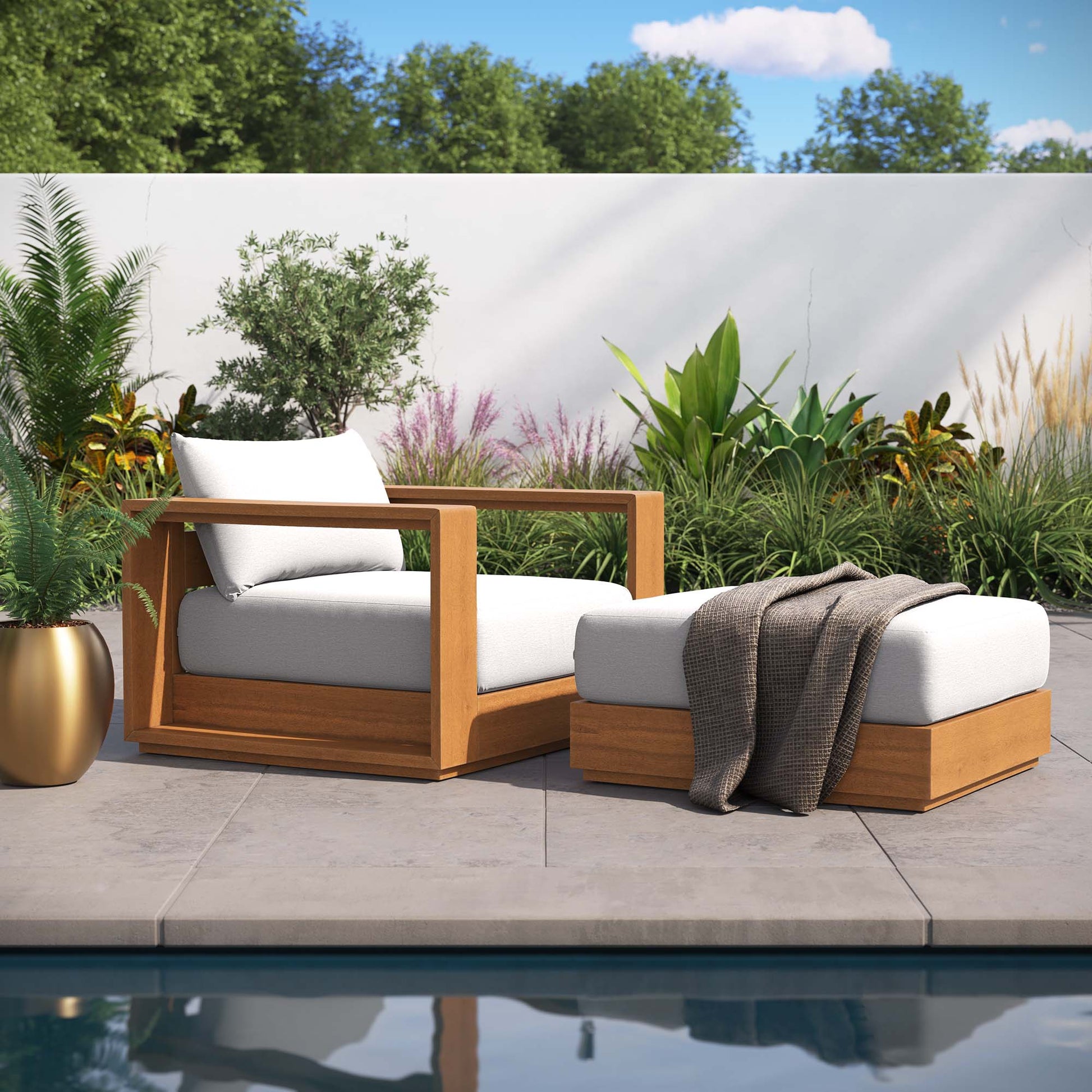 Tahoe 2-Piece Outdoor Patio Acacia Wood Armchair and Ottoman Set by Modway - Best Buy Furniture