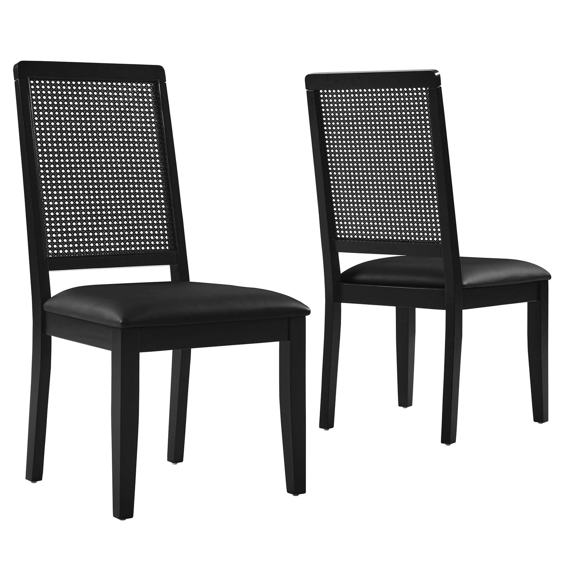 Arlo Vegan Leather Upholstered Faux Rattan and Wood Dining Side Chairs Set of 2 by Modway - Best Buy Furniture