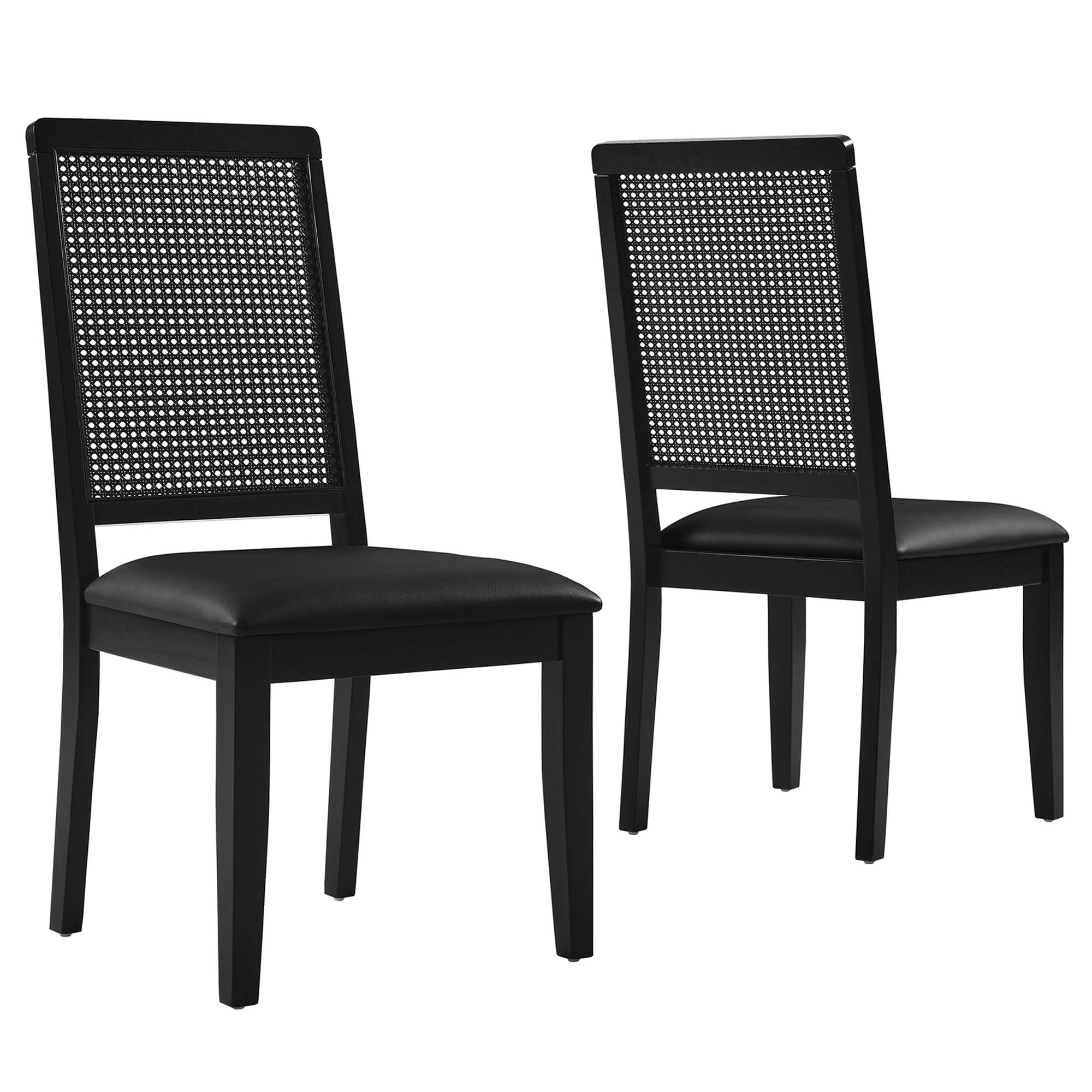 Arlo Vegan Leather Upholstered Faux Rattan and Wood Dining Side Chairs Set of 2 by Modway - Best Buy Furniture
