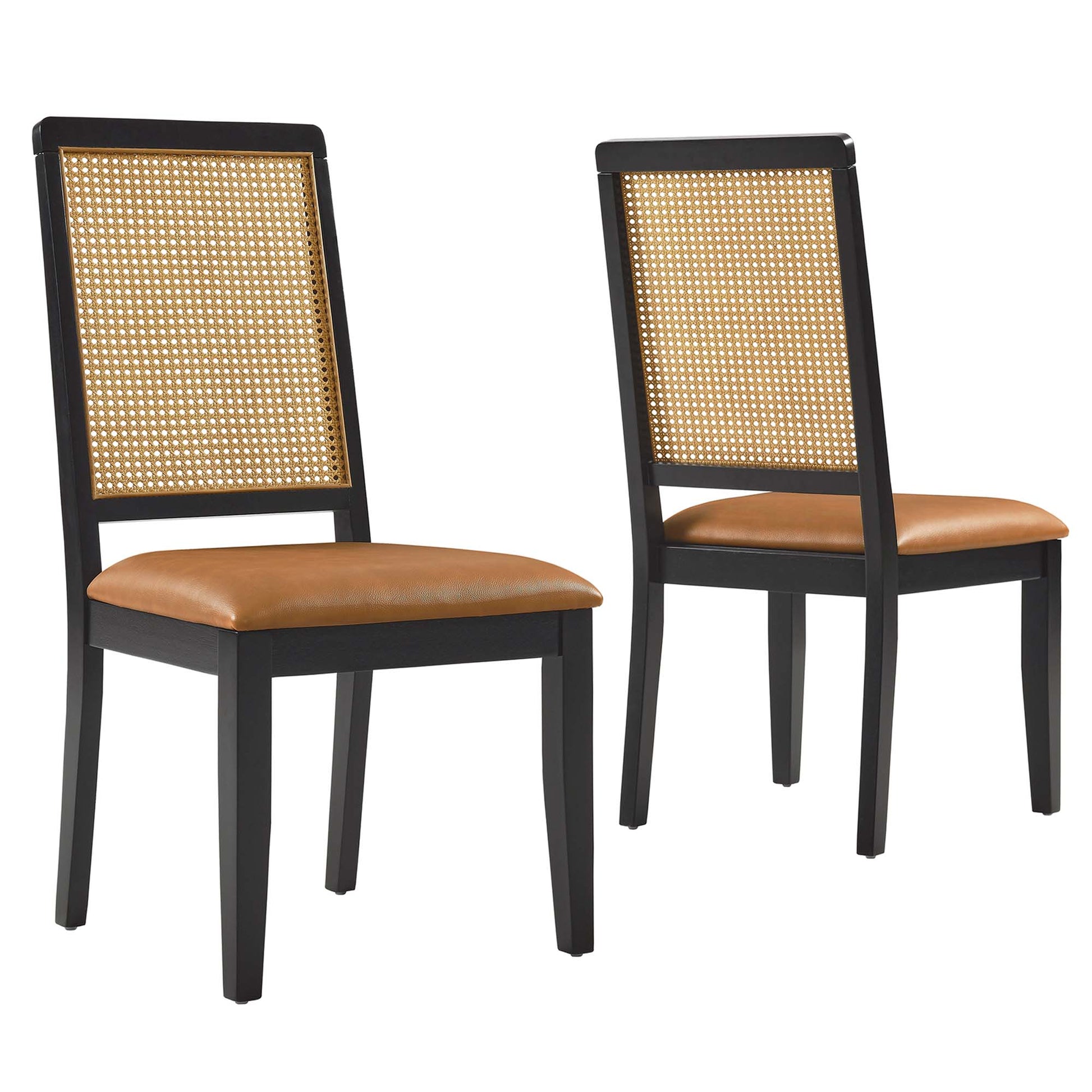 Arlo Vegan Leather Upholstered Faux Rattan and Wood Dining Side Chairs Set of 2 by Modway - Best Buy Furniture