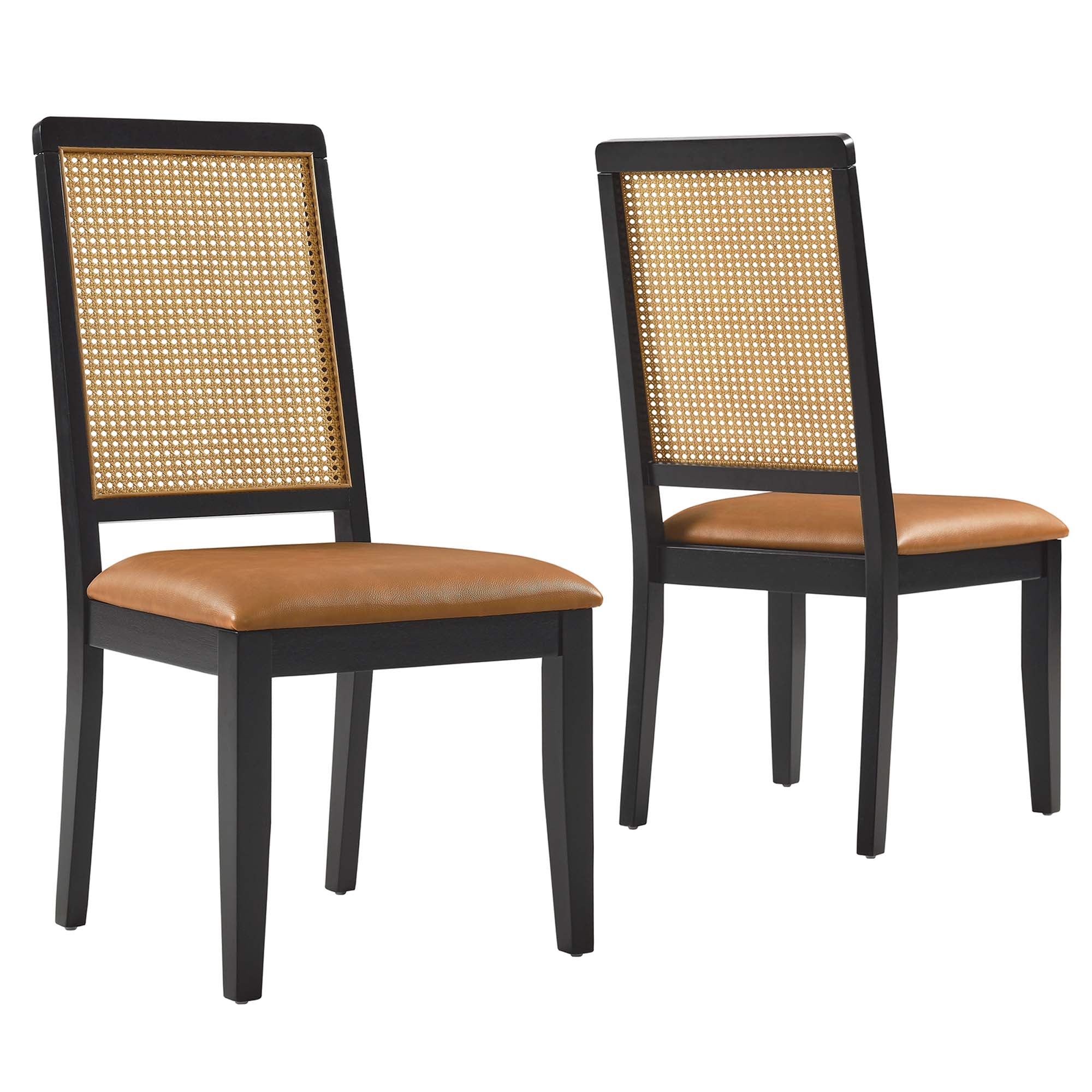 Arlo Vegan Leather Upholstered Faux Rattan and Wood Dining Side Chairs Set of 2 by Modway - Best Buy Furniture