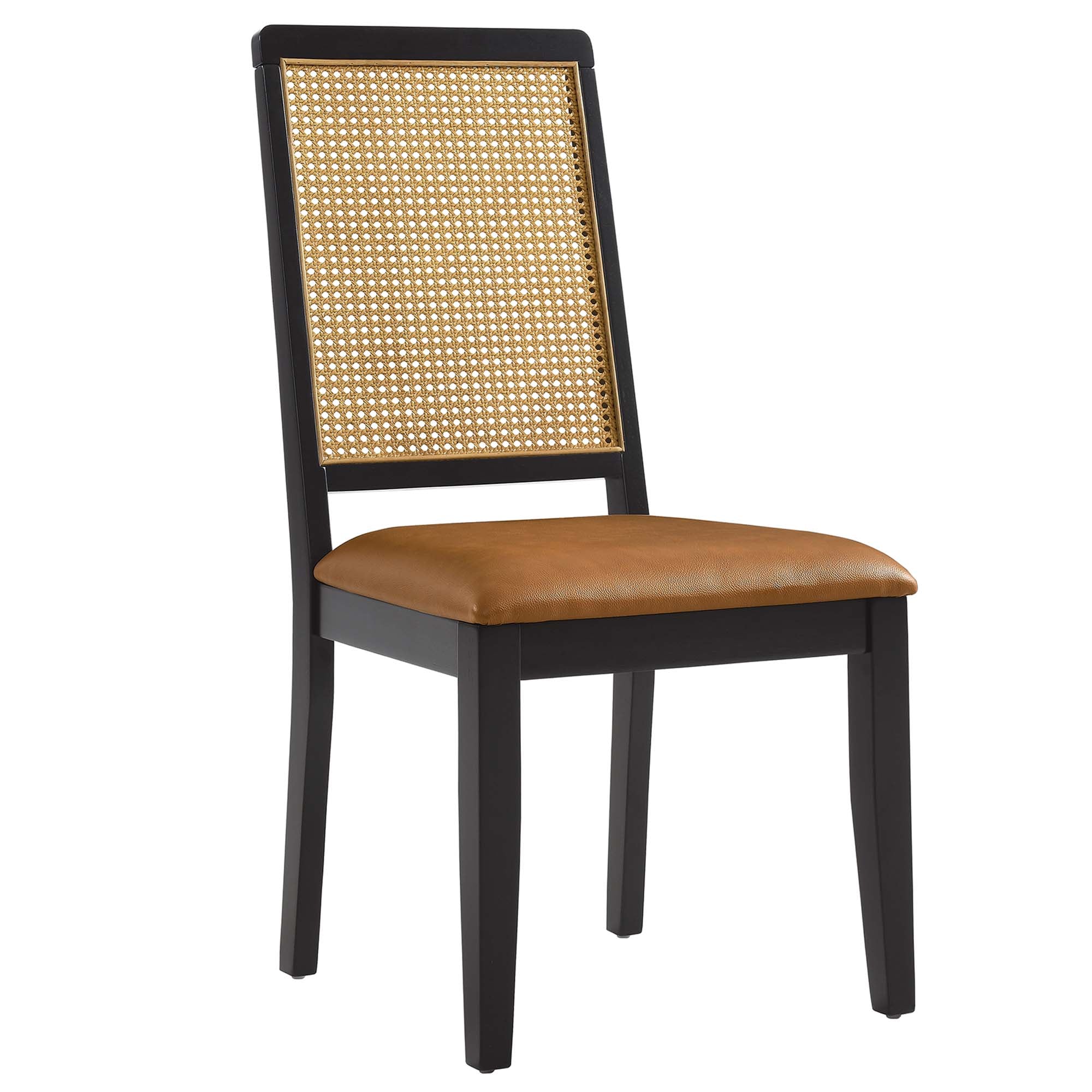 Arlo Vegan Leather Upholstered Faux Rattan and Wood Dining Side Chairs Set of 2 by Modway - Best Buy Furniture