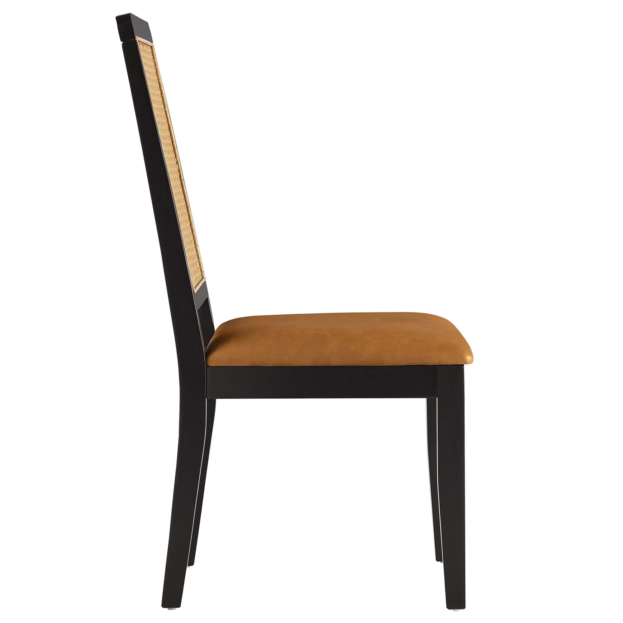 Arlo Vegan Leather Upholstered Faux Rattan and Wood Dining Side Chairs Set of 2 by Modway - Best Buy Furniture