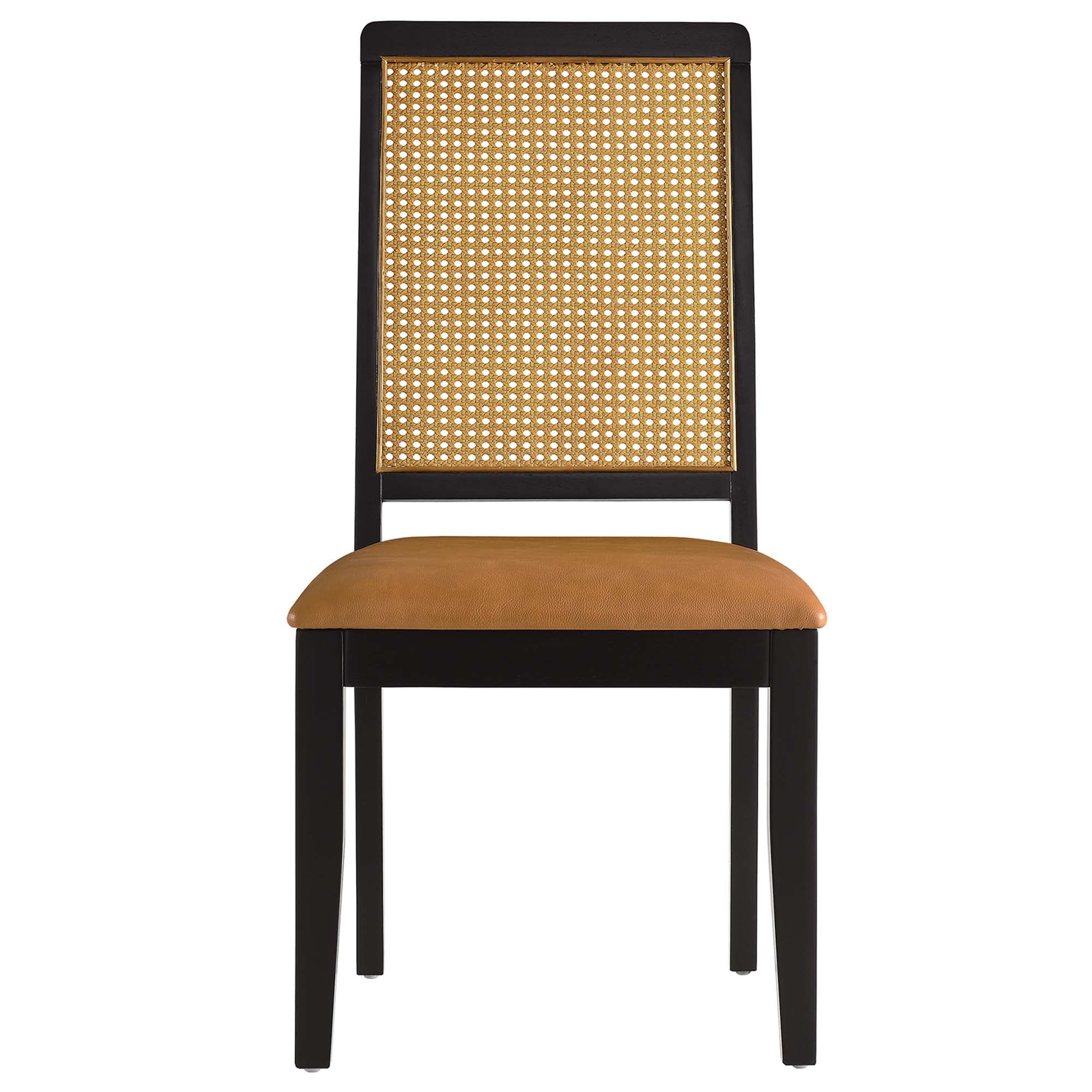 Arlo Vegan Leather Upholstered Faux Rattan and Wood Dining Side Chairs Set of 2 by Modway - Best Buy Furniture