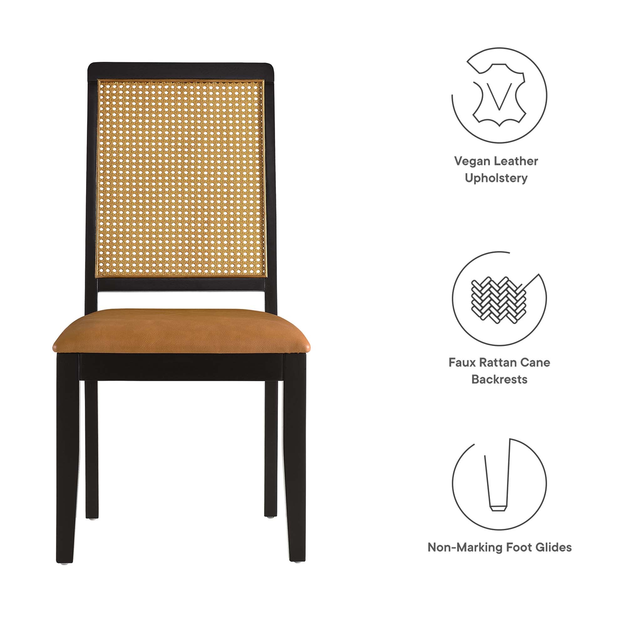 Arlo Vegan Leather Upholstered Faux Rattan and Wood Dining Side Chairs Set of 2 by Modway - Best Buy Furniture