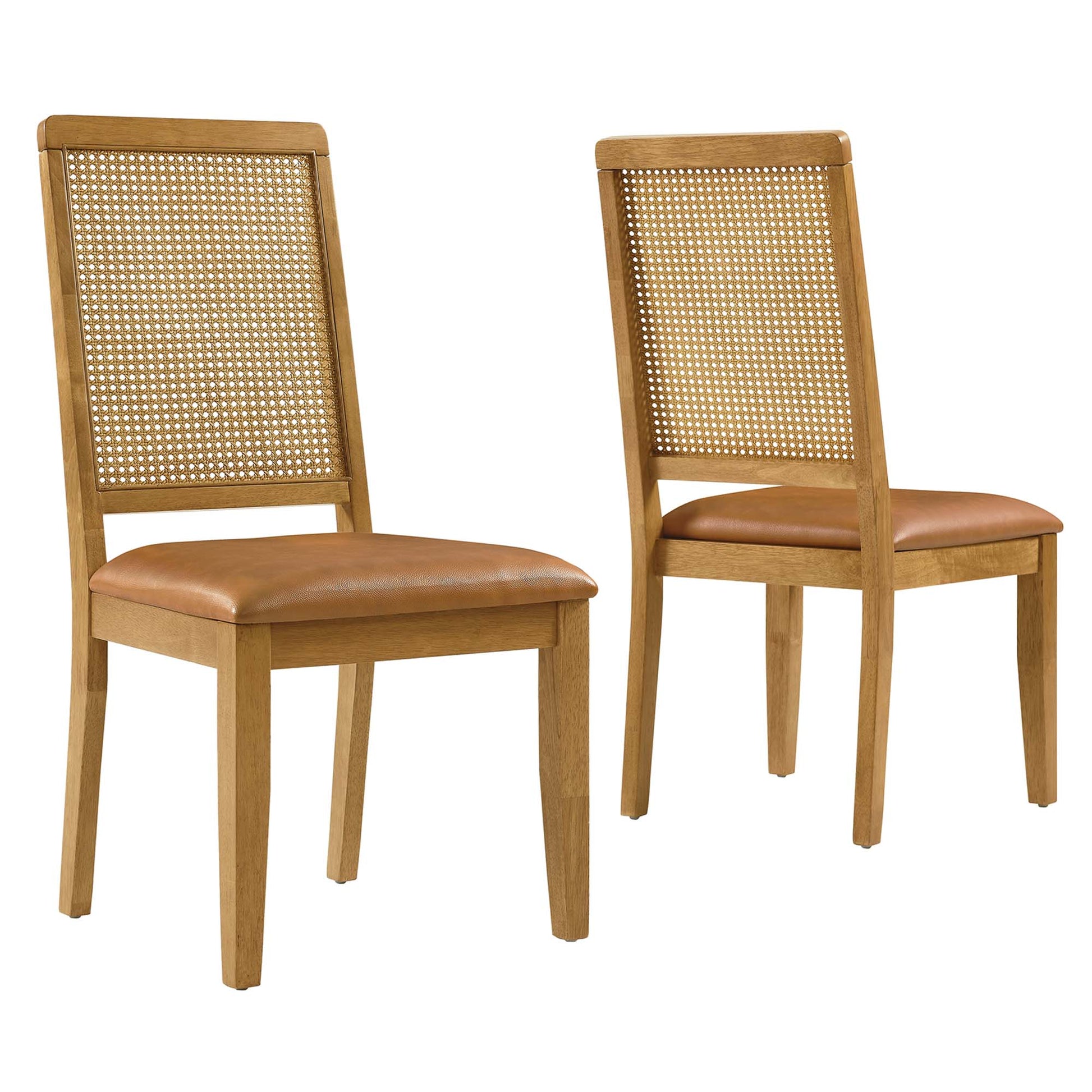 Arlo Vegan Leather Upholstered Faux Rattan and Wood Dining Side Chairs Set of 2 by Modway - Best Buy Furniture