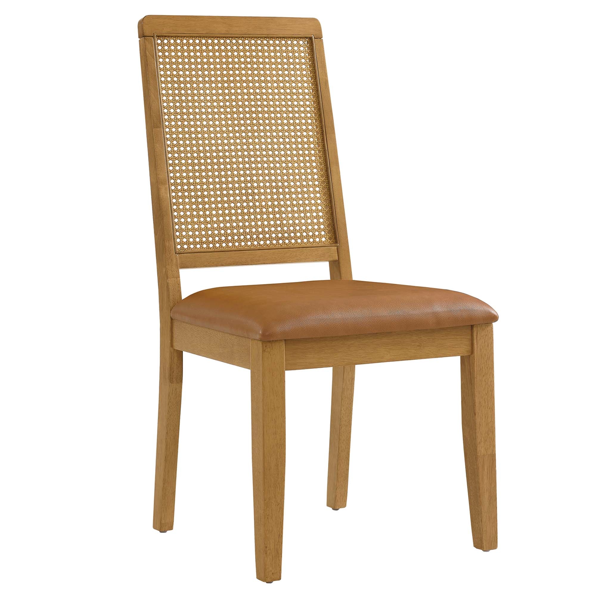 Arlo Vegan Leather Upholstered Faux Rattan and Wood Dining Side Chairs Set of 2 by Modway - Best Buy Furniture