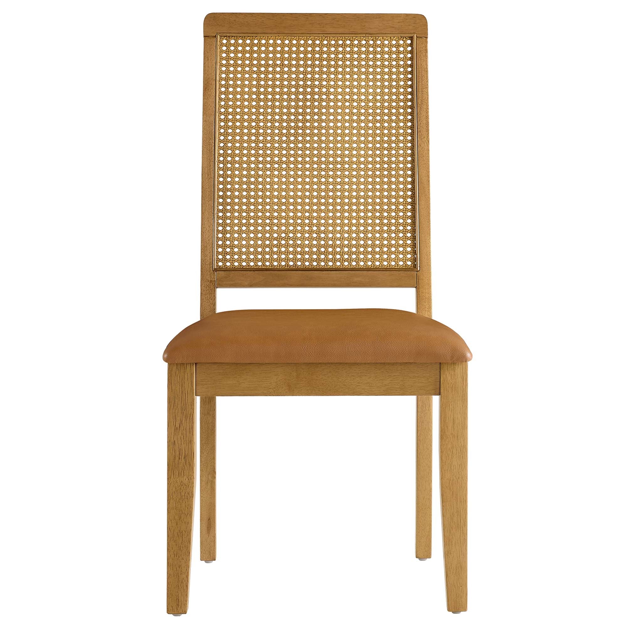 Arlo Vegan Leather Upholstered Faux Rattan and Wood Dining Side Chairs Set of 2 by Modway - Best Buy Furniture