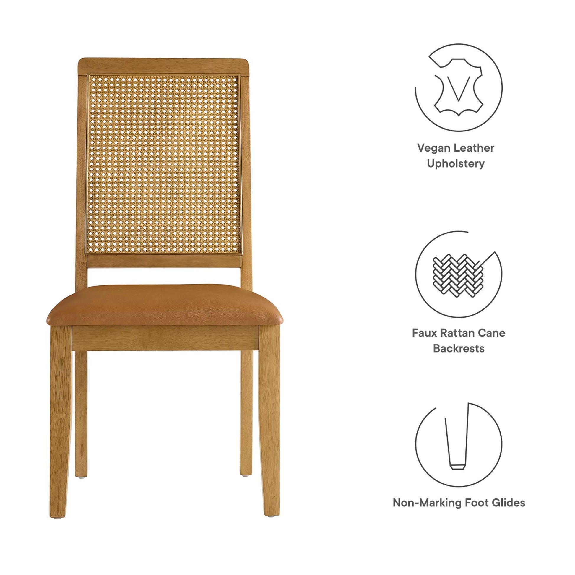 Arlo Vegan Leather Upholstered Faux Rattan and Wood Dining Side Chairs Set of 2 by Modway - Best Buy Furniture