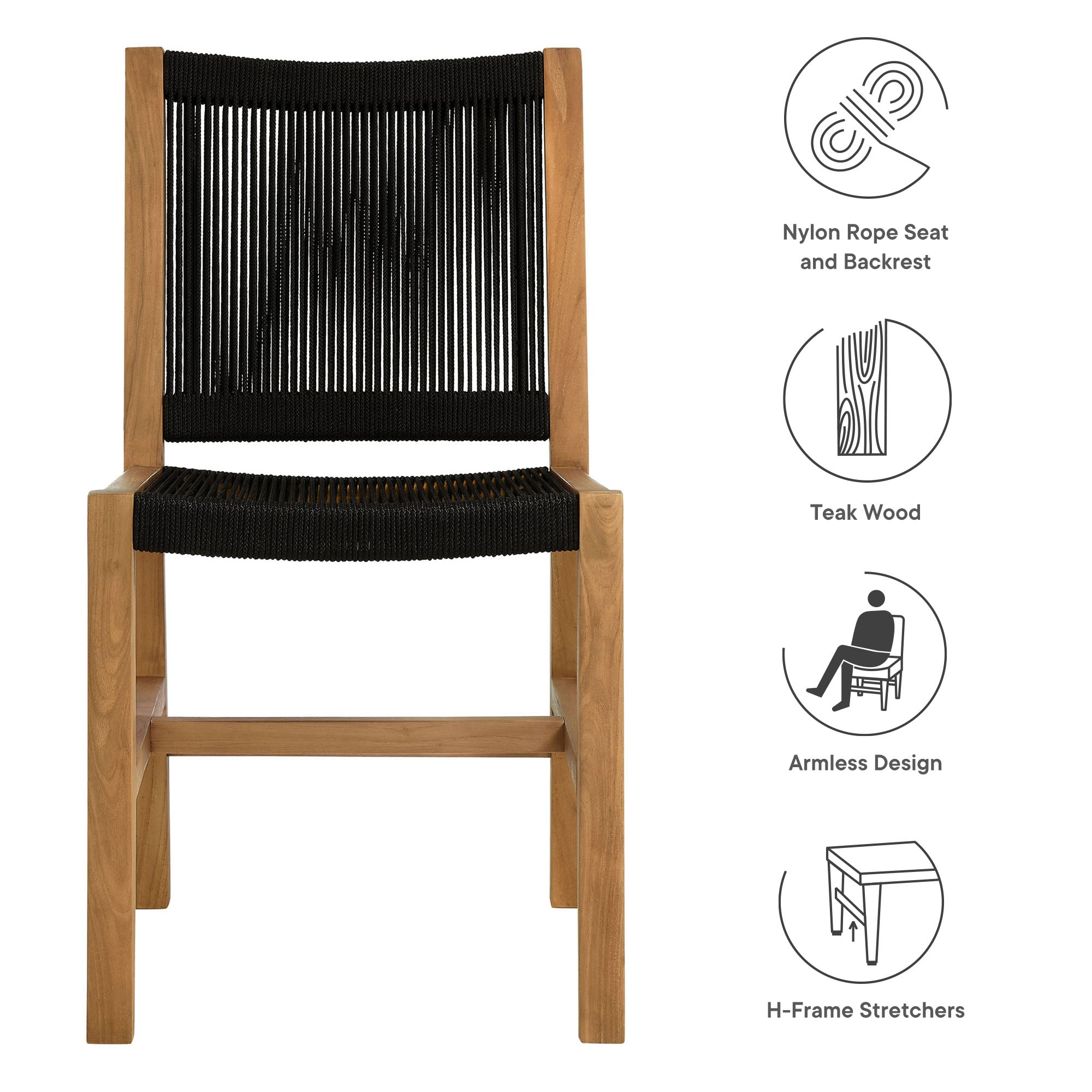 Vienna Outdoor Patio Teak and Rope Armless Dining Chairs Set of 2 by Modway - Best Buy Furniture