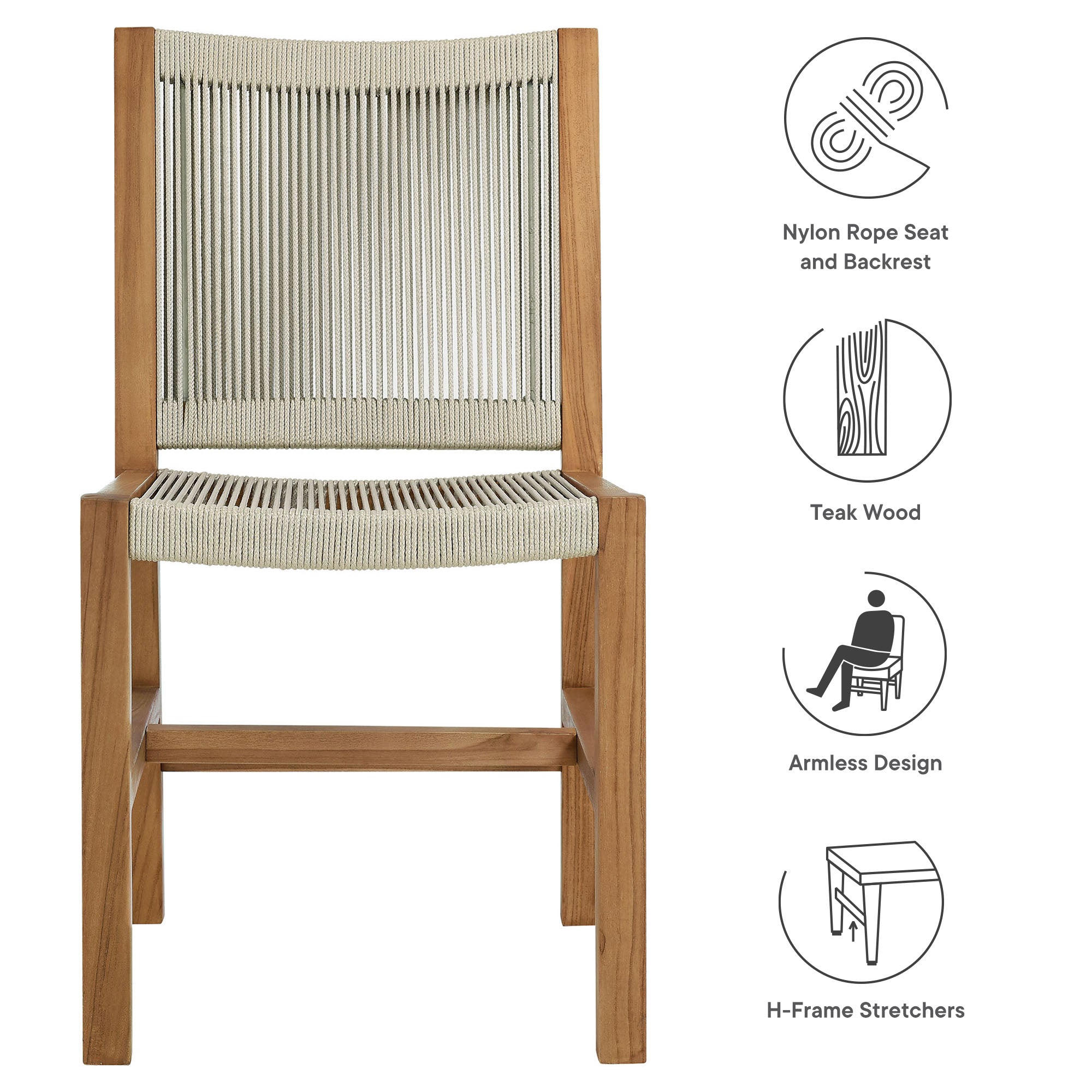 Vienna Outdoor Patio Teak and Rope Armless Dining Chairs Set of 2 by Modway - Best Buy Furniture