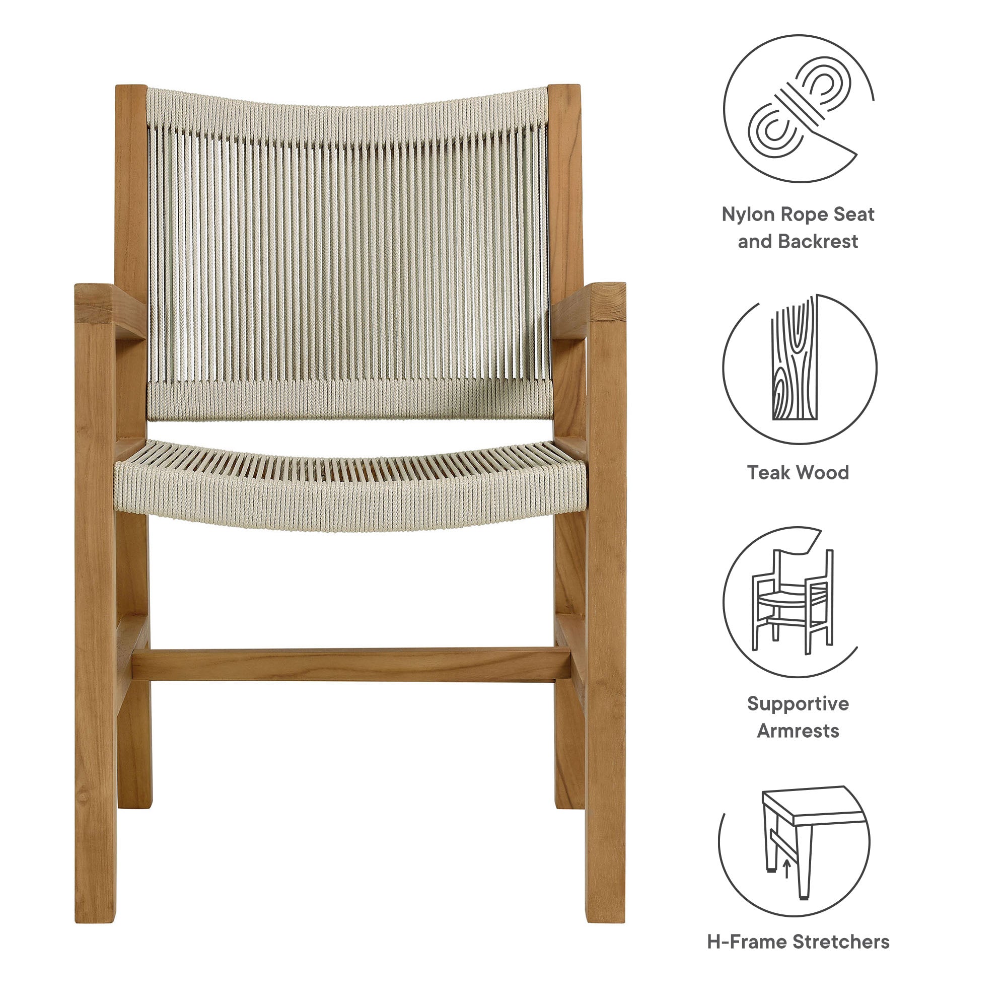 Vienna Outdoor Patio Teak and Rope Dining Armchairs Set of 2 by Modway - Best Buy Furniture
