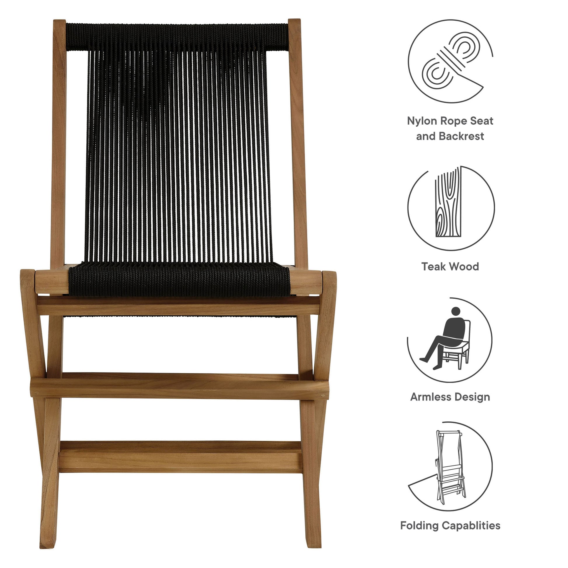 Vienna Outdoor Patio Teak and Rope Folding Chairs Set of 4 by Modway - Best Buy Furniture