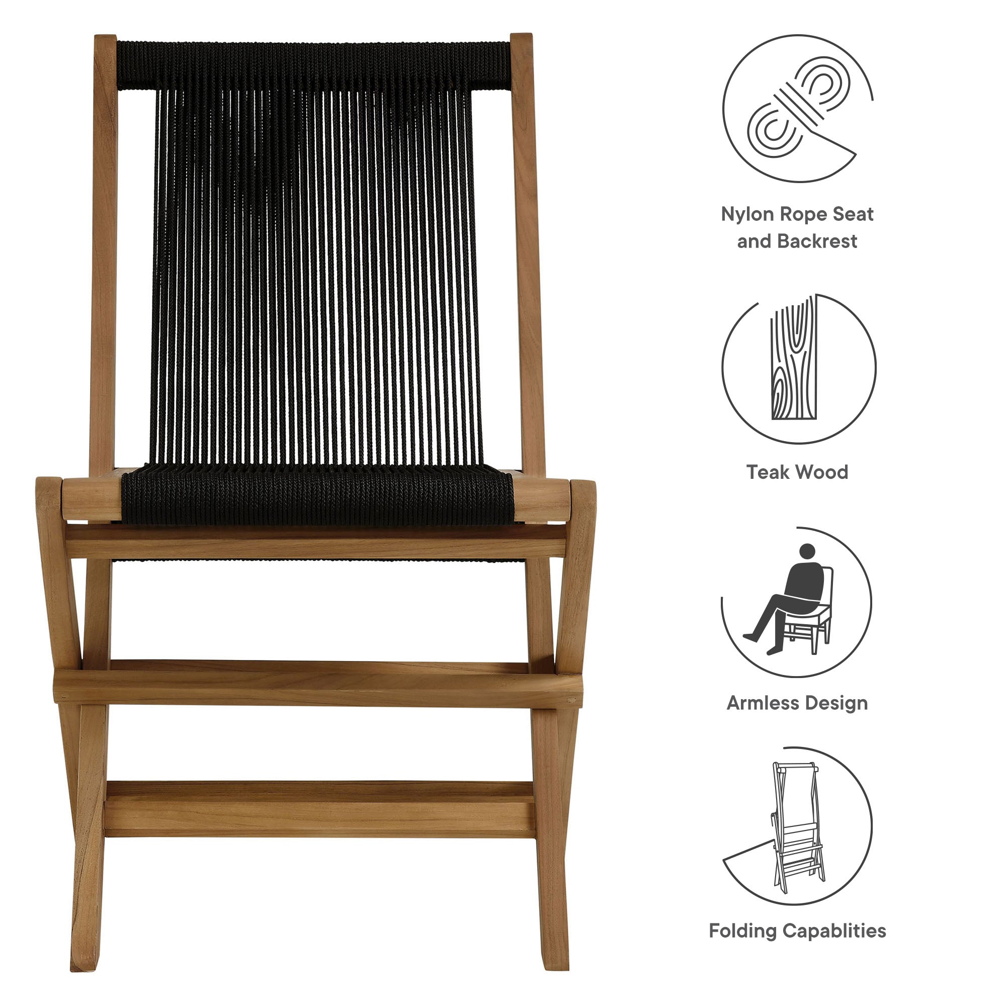 Vienna Outdoor Patio Teak and Rope Folding Chairs Set of 4 by Modway - Best Buy Furniture