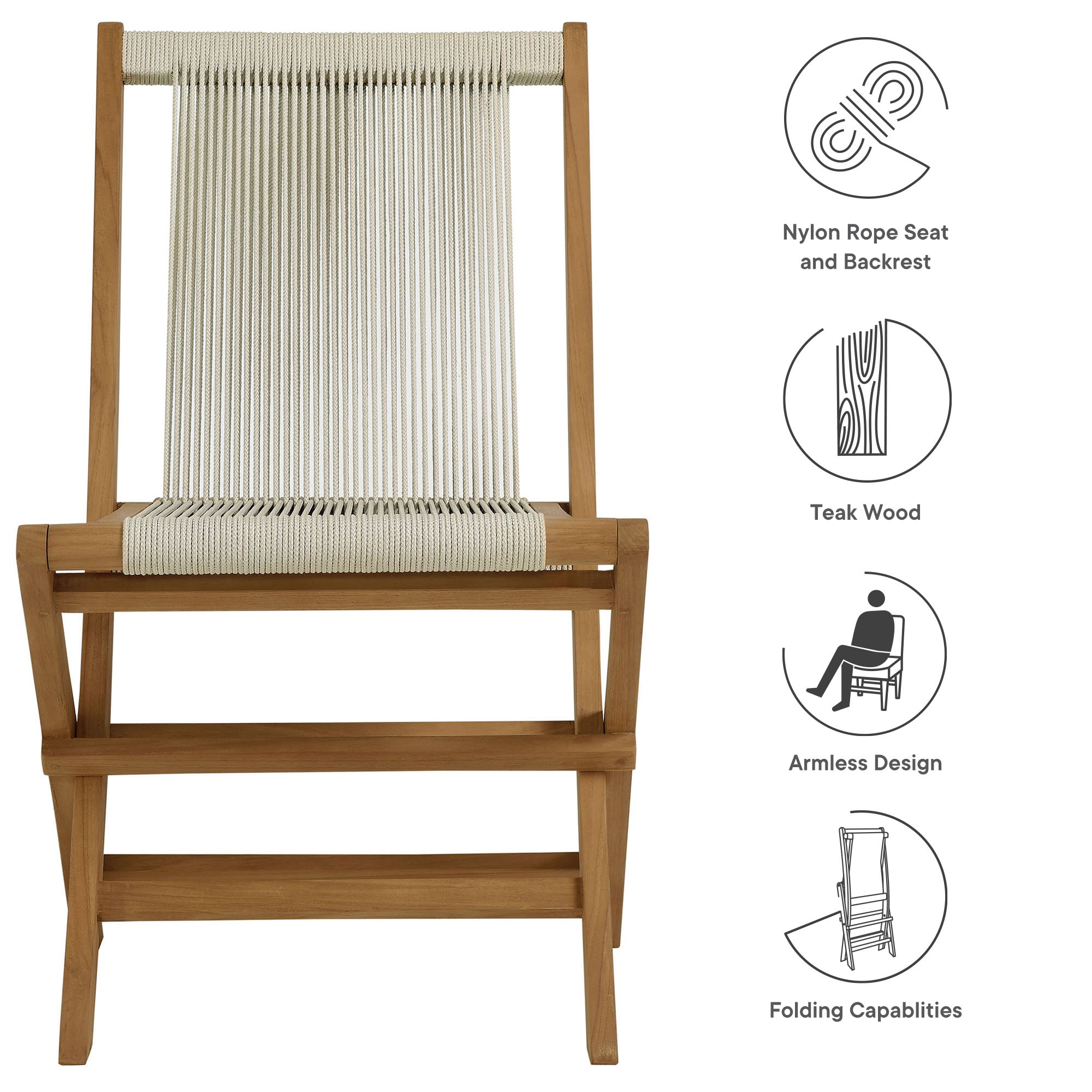 Vienna Outdoor Patio Teak and Rope Folding Chairs Set of 4 by Modway - Best Buy Furniture