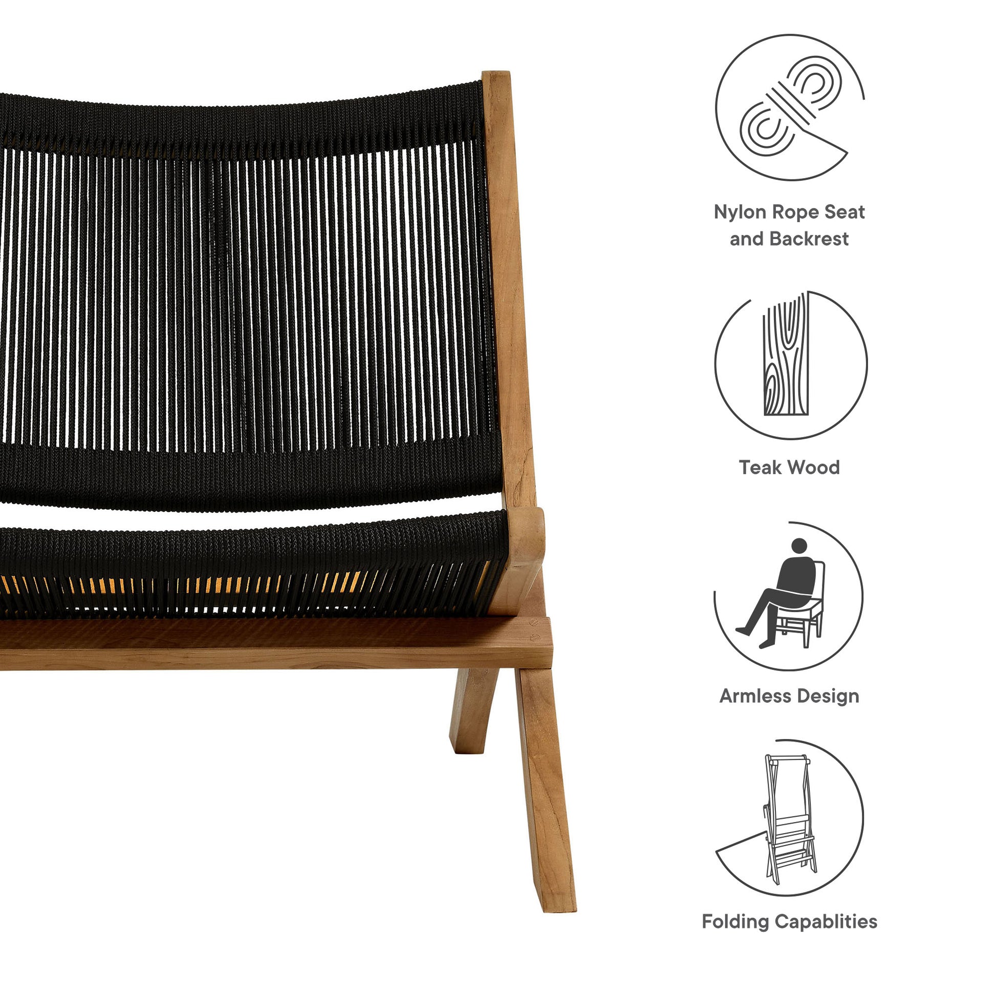 Vienna Outdoor Patio Teak and Rope Folding Accent Lounge Chair by Modway - Best Buy Furniture