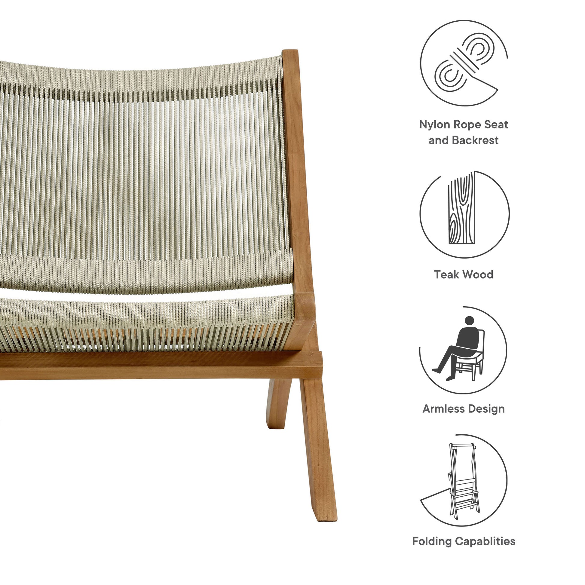 Vienna Outdoor Patio Teak and Rope Folding Accent Lounge Chair by Modway - Best Buy Furniture
