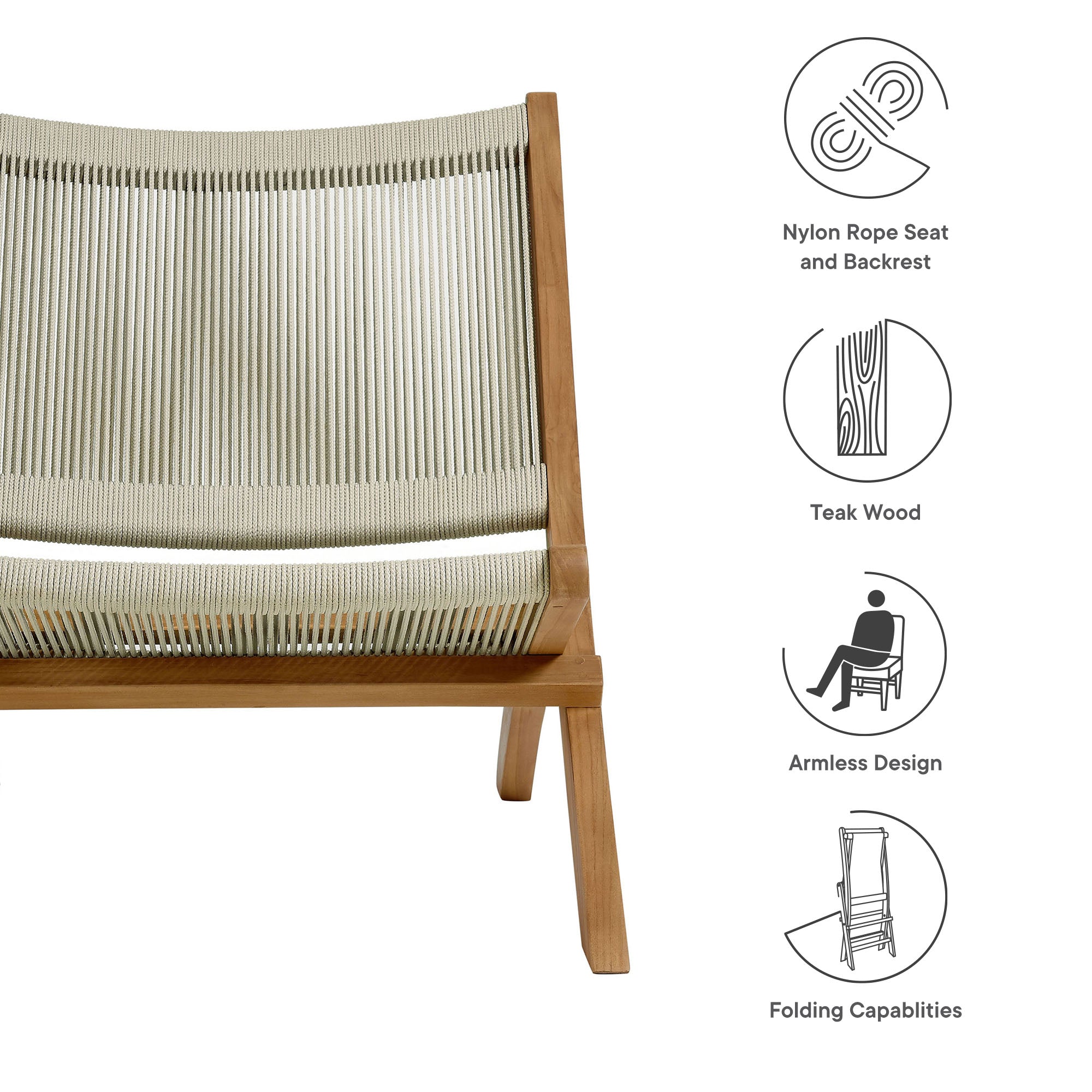 Vienna Outdoor Patio Teak and Rope Folding Accent Lounge Chair by Modway - Best Buy Furniture