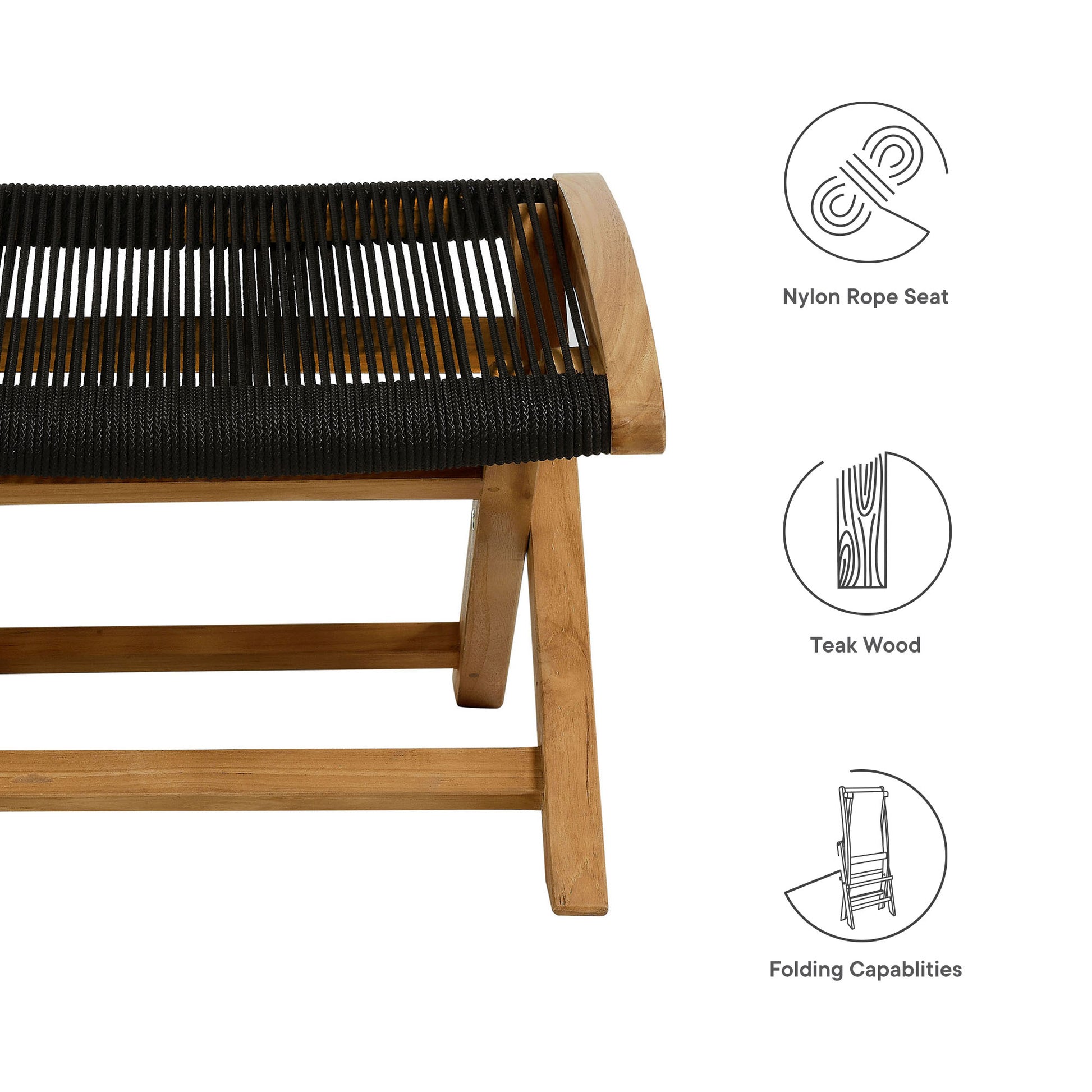 Vienna Outdoor Patio Teak and Rope Folding Ottoman by Modway - Best Buy Furniture