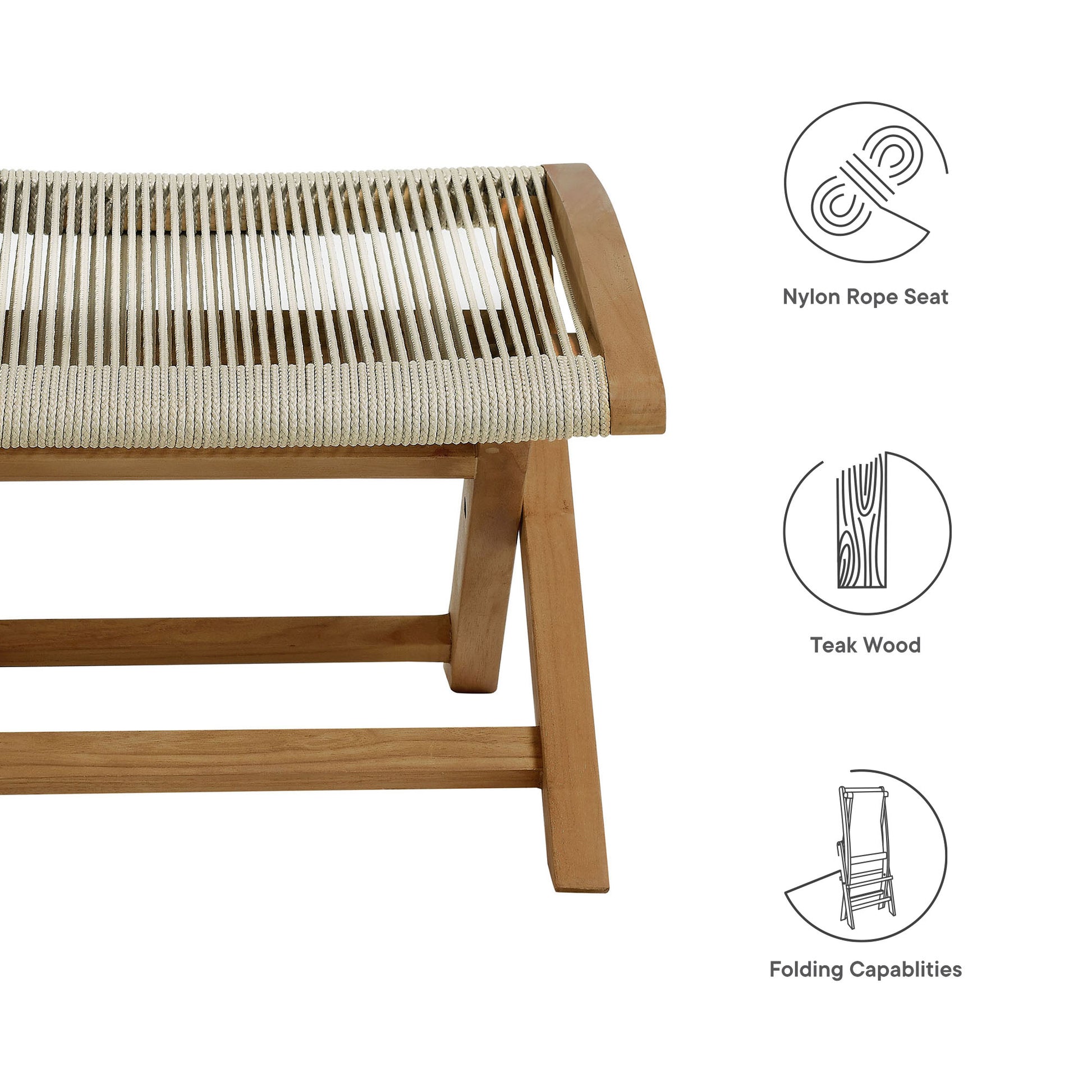 Vienna Outdoor Patio Teak and Rope Folding Ottoman by Modway - Best Buy Furniture