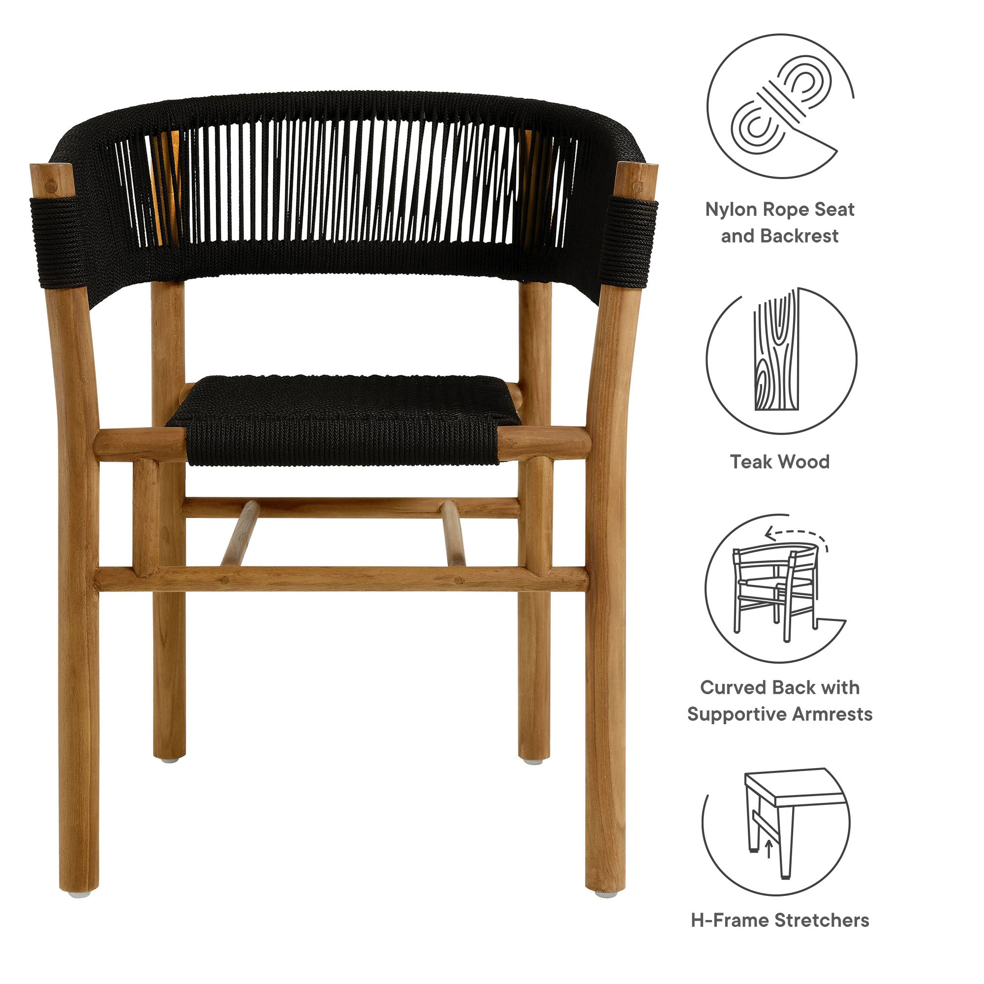 Vienna Outdoor Patio Teak and Rope Curved-Back Dining Armchairs Set of 2 by Modway - Best Buy Furniture