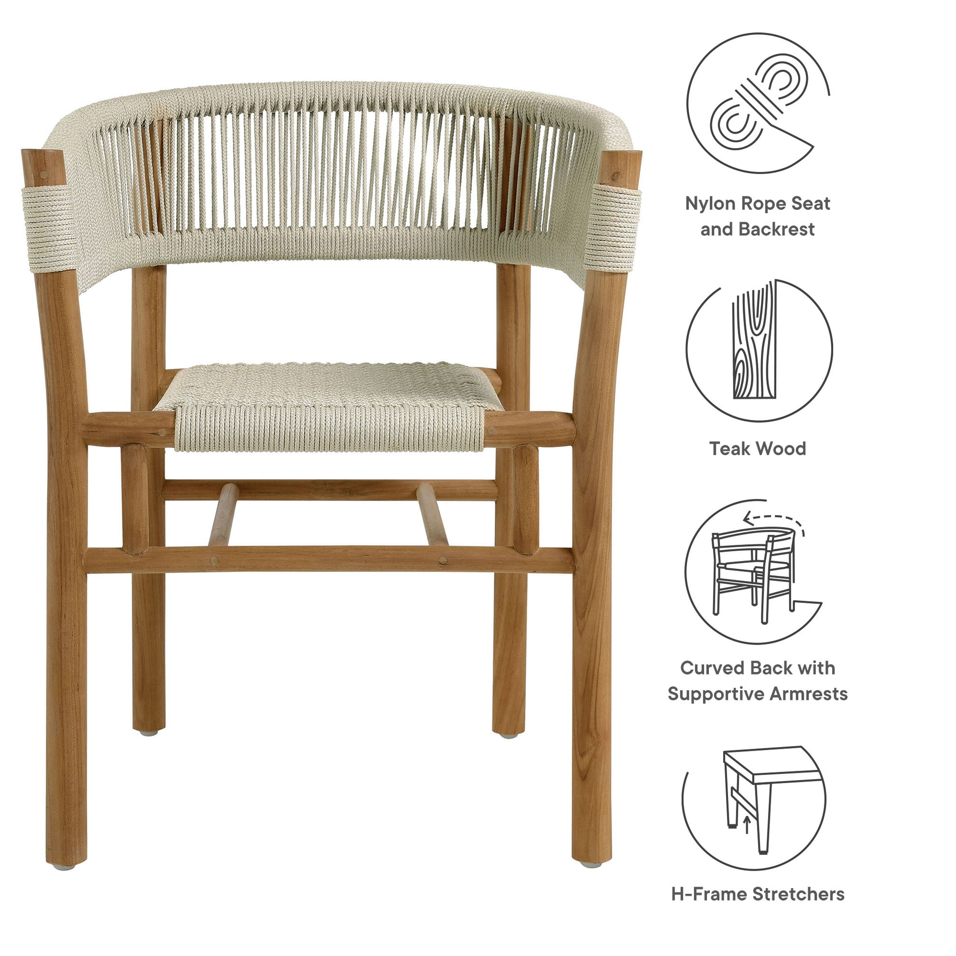 Vienna Outdoor Patio Teak and Rope Curved-Back Dining Armchairs Set of 2 by Modway - Best Buy Furniture