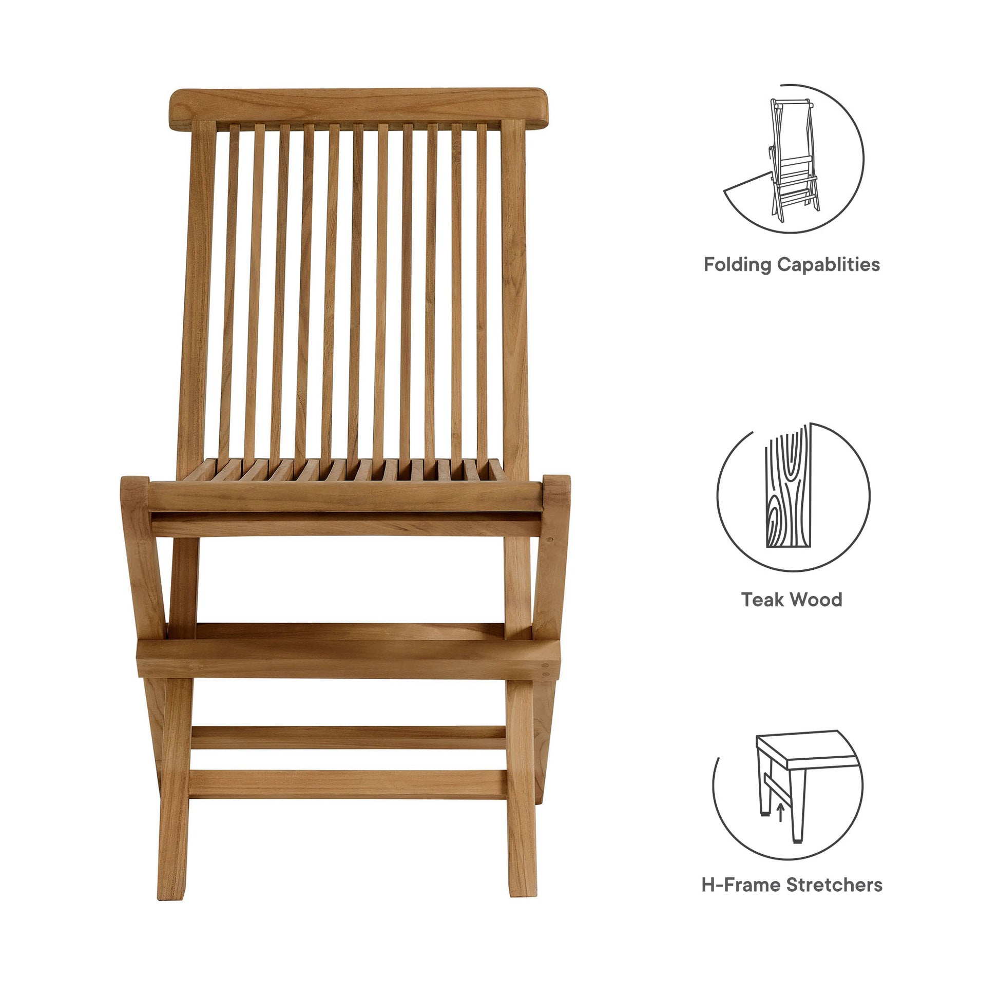 Vienna Outdoor Patio Teak Wood Folding Dining Chairs Set of 4 by Modway - Best Buy Furniture