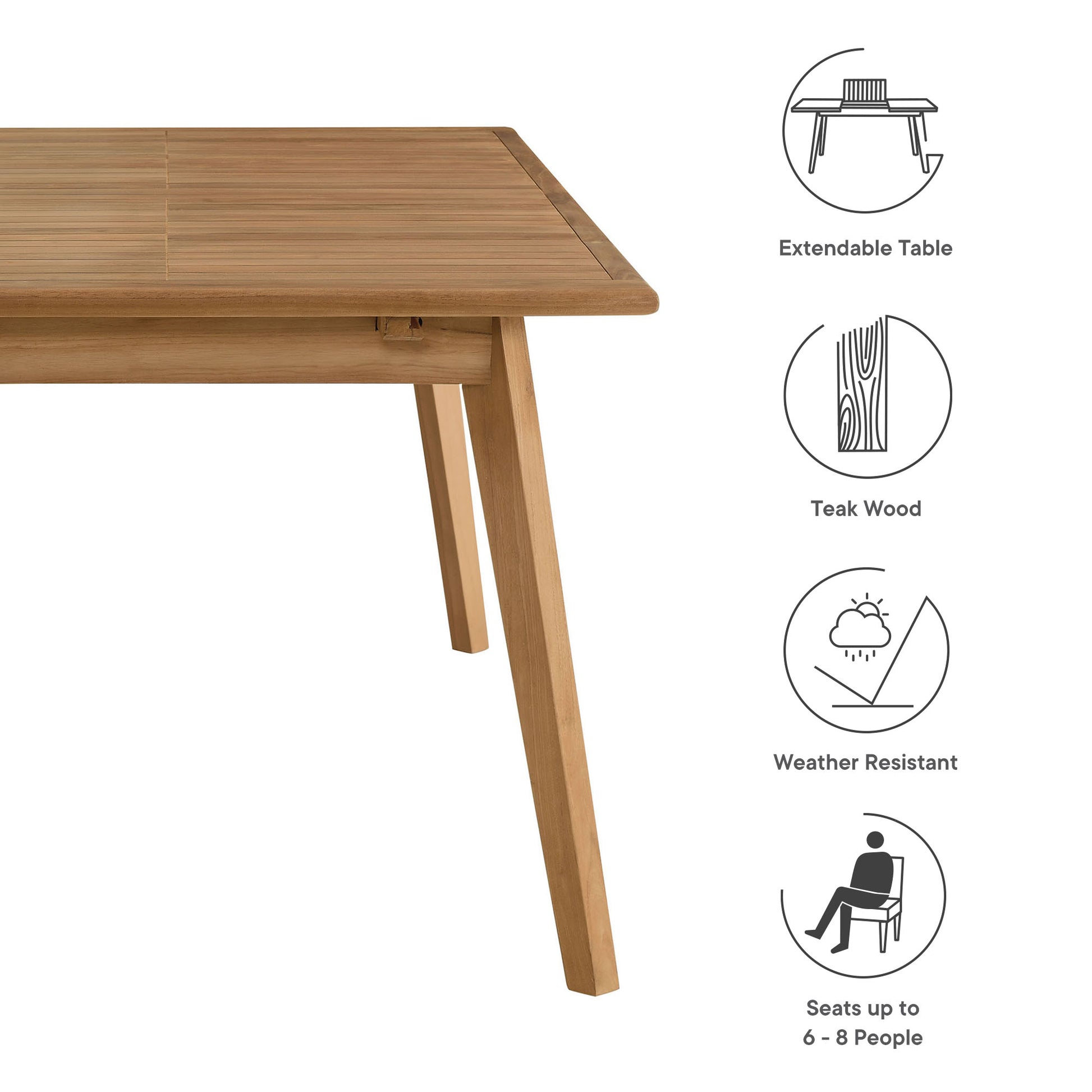 Vienna Outdoor Patio Teak Wood Extendable Dining Table by Modway - Best Buy Furniture