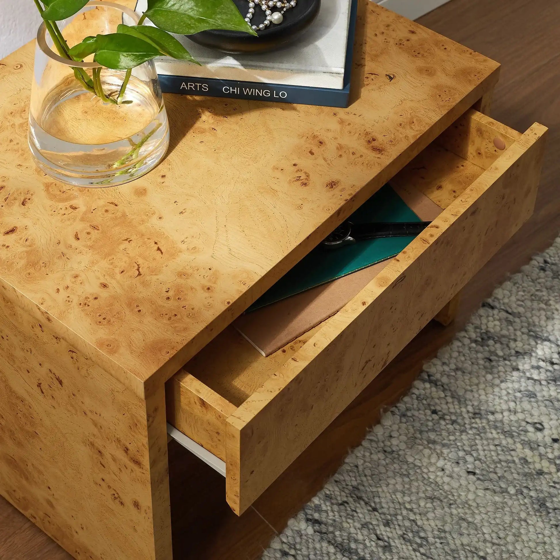 Hudson 1-Drawer Burl Wood Nightstand - Best Buy Furniture