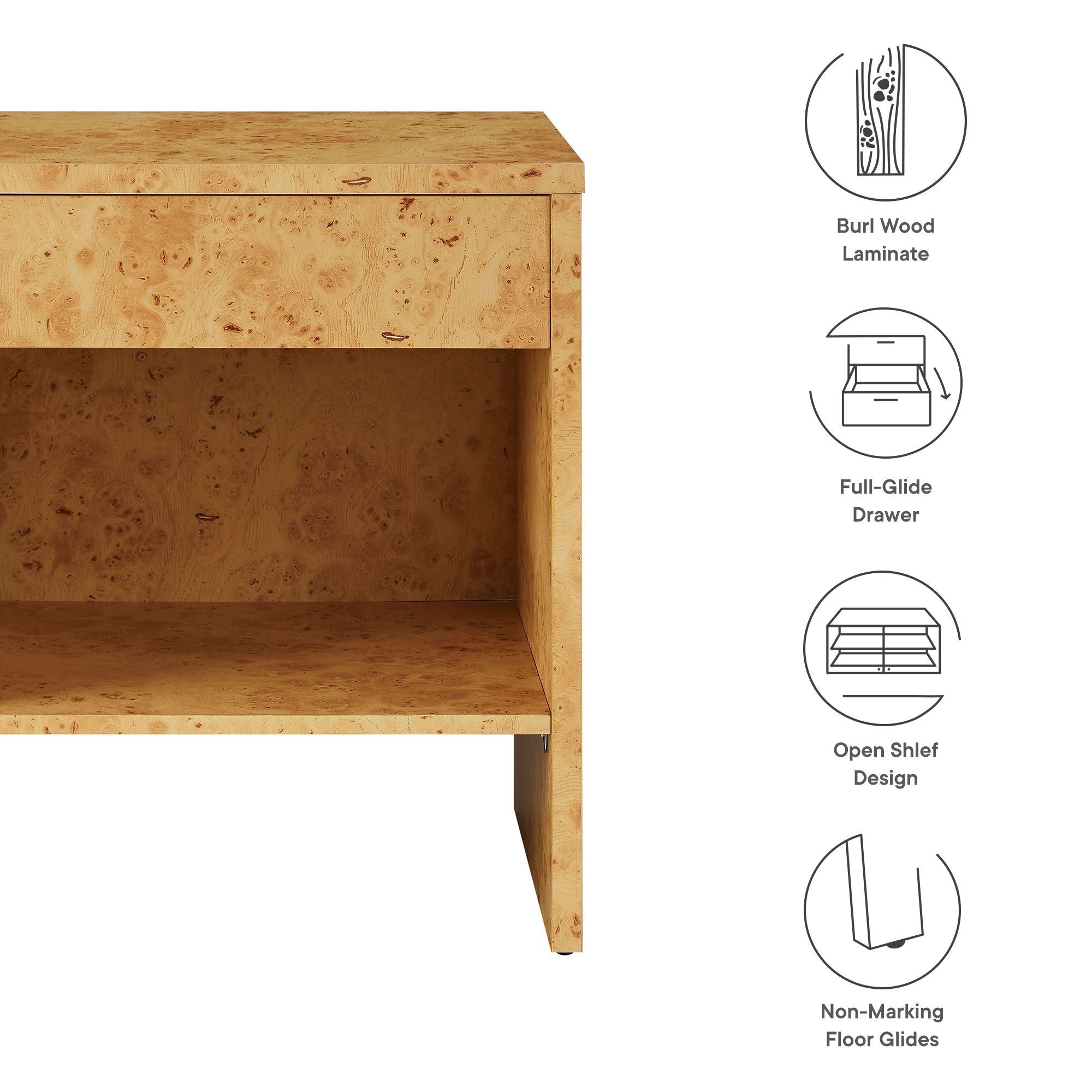 Hudson 1-Drawer Burl Wood Nightstand With Shelf by Modway - Best Buy Furniture