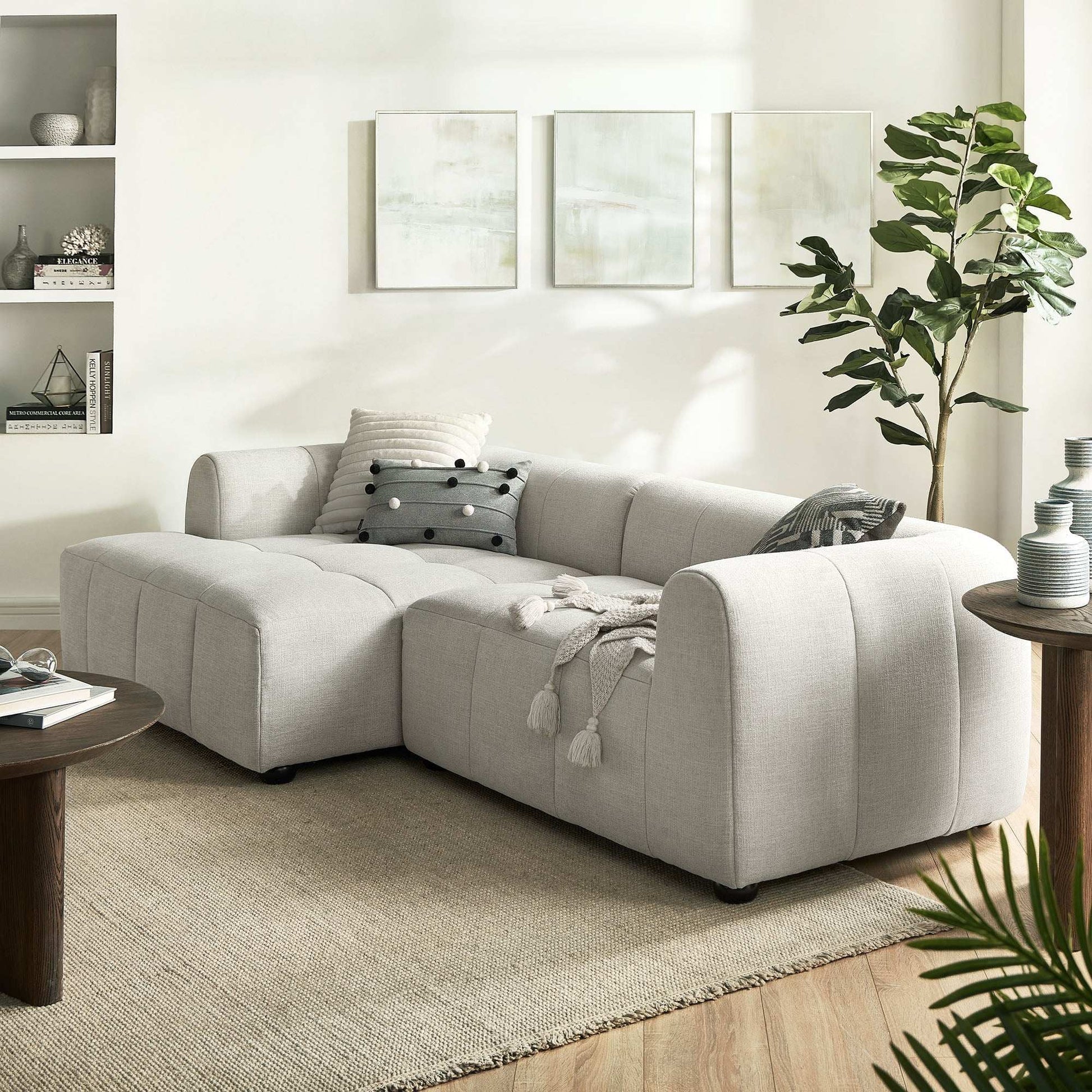 Liana Left-Facing Upholstered Fabric Modular Sofa with Chaise in Linen - Best Buy Furniture