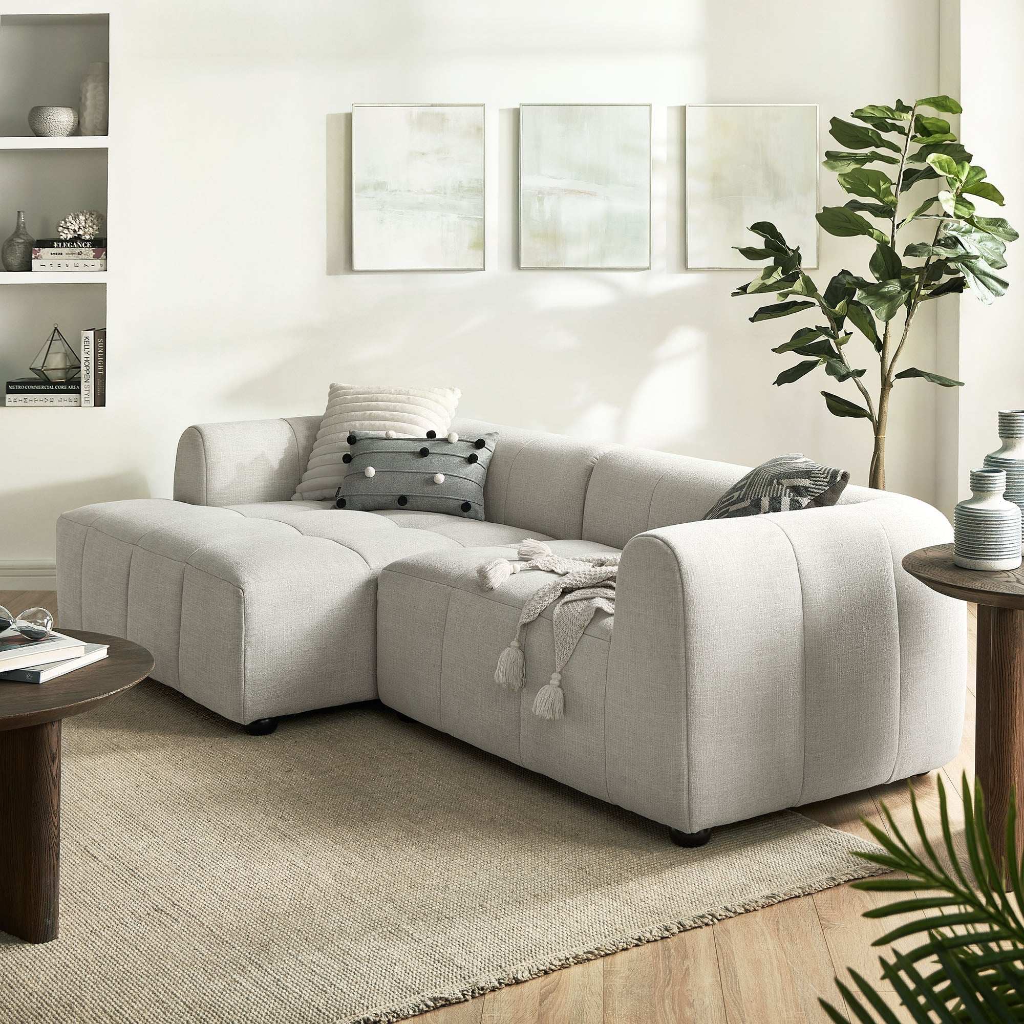 Liana Left-Facing Upholstered Fabric Modular Sofa with Chaise in Linen - Best Buy Furniture