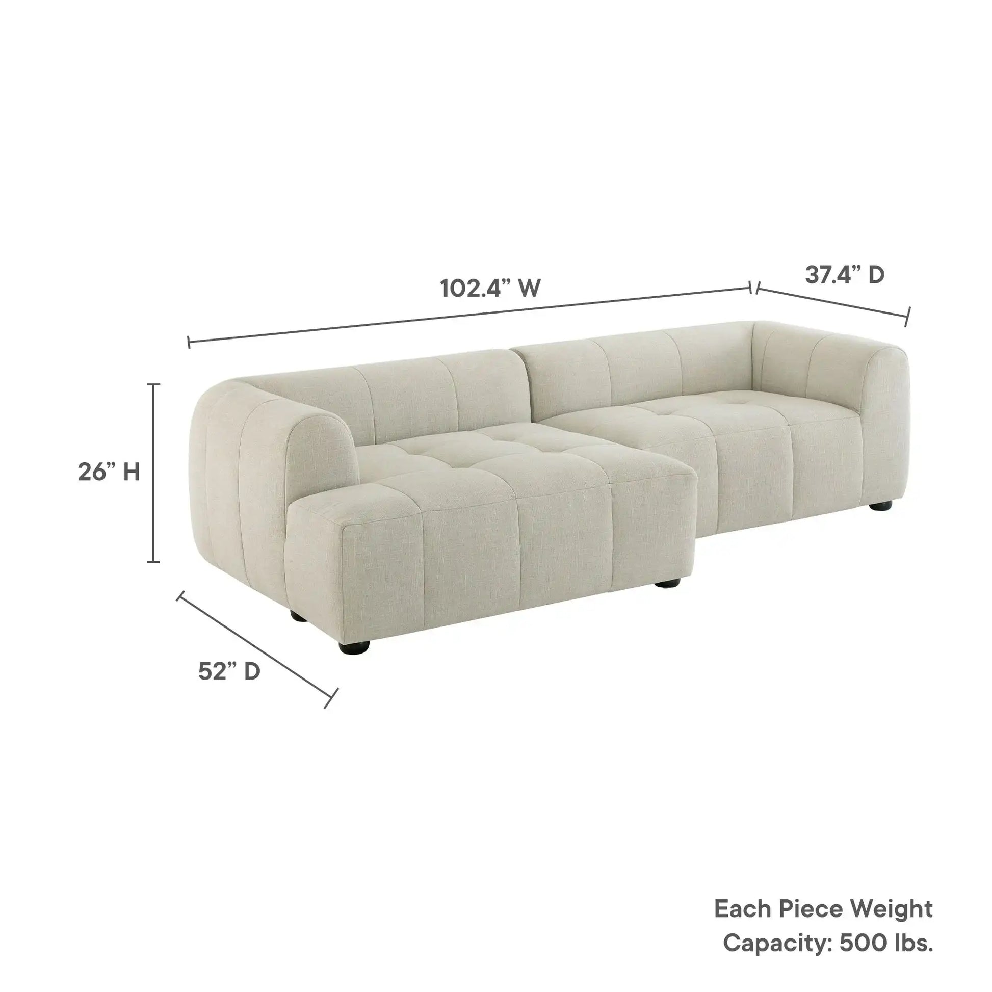 Liana Left-Facing Upholstered Fabric Modular Sofa with Chaise in Linen - Best Buy Furniture