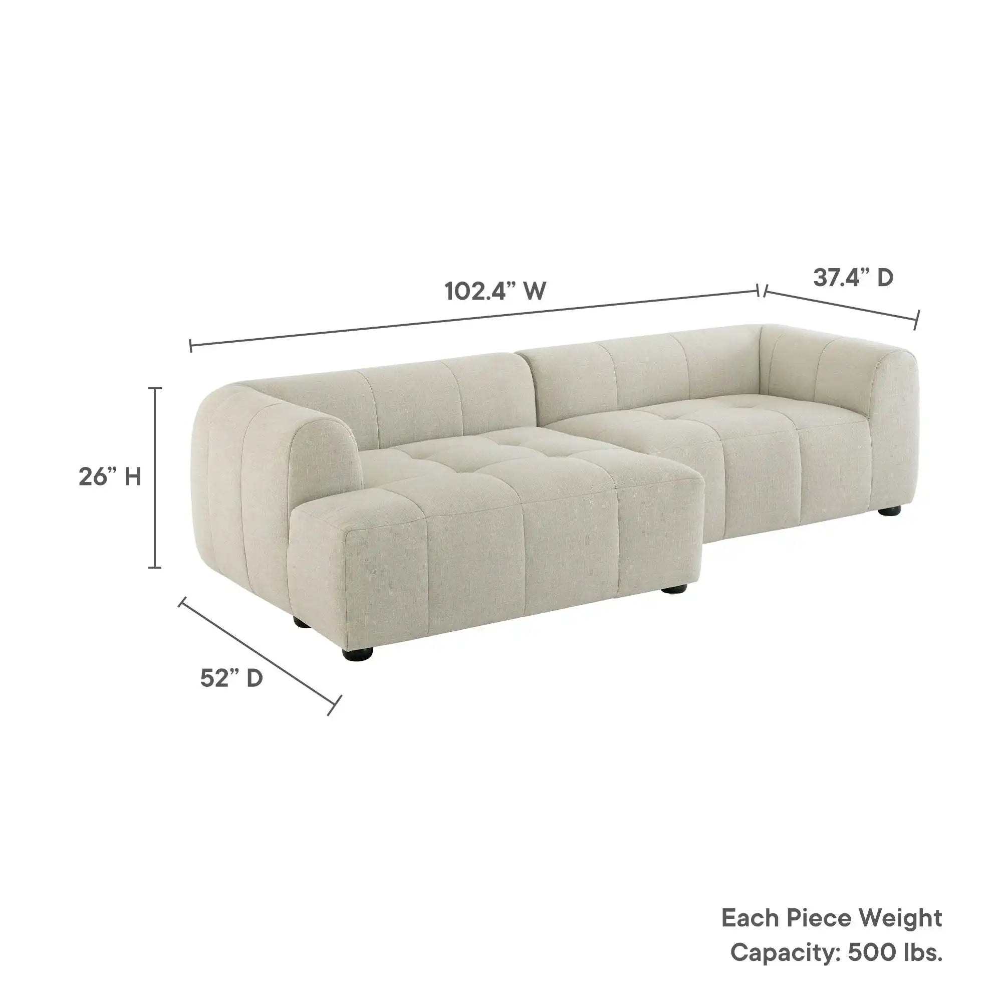 Liana Left-Facing Upholstered Fabric Modular Sofa with Chaise in Linen - Best Buy Furniture