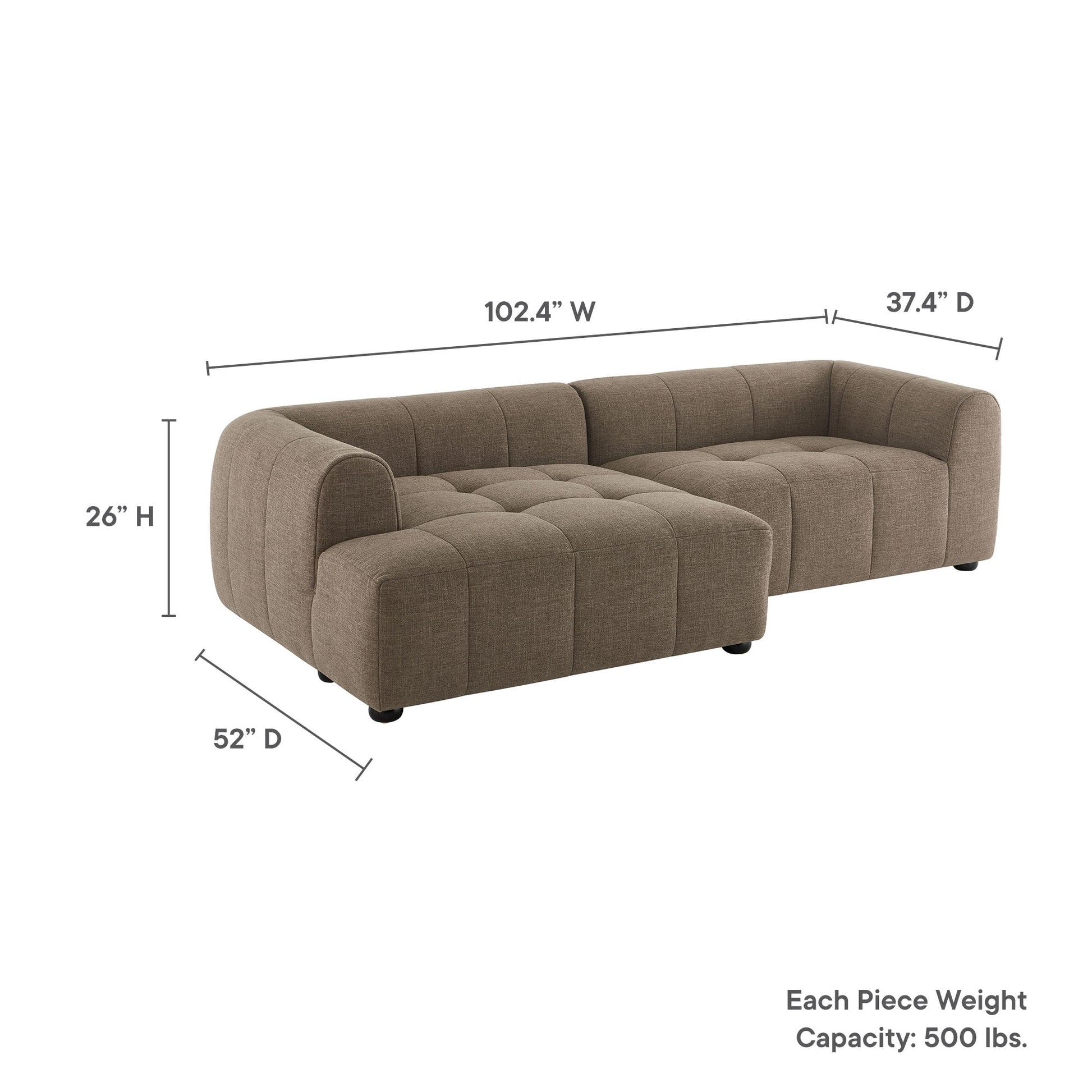 Liana Left-Facing Upholstered Fabric Modular Sofa with Chaise by Modway - Best Buy Furniture