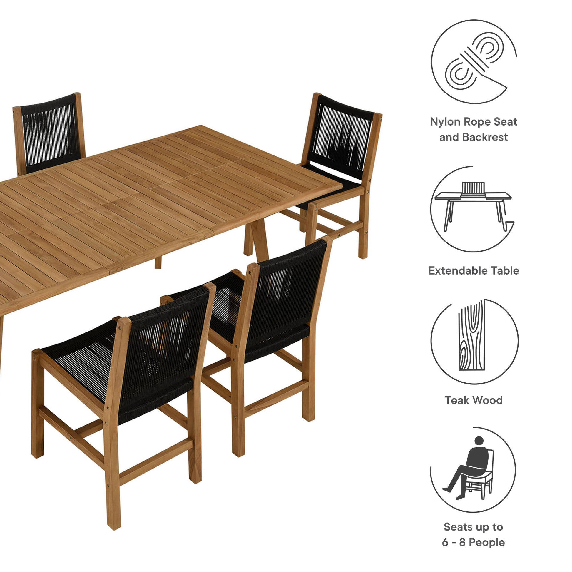 Vienna 7-Piece Outdoor Patio Teak and Rope Dining Set with Armless Chairs by Modway - Best Buy Furniture