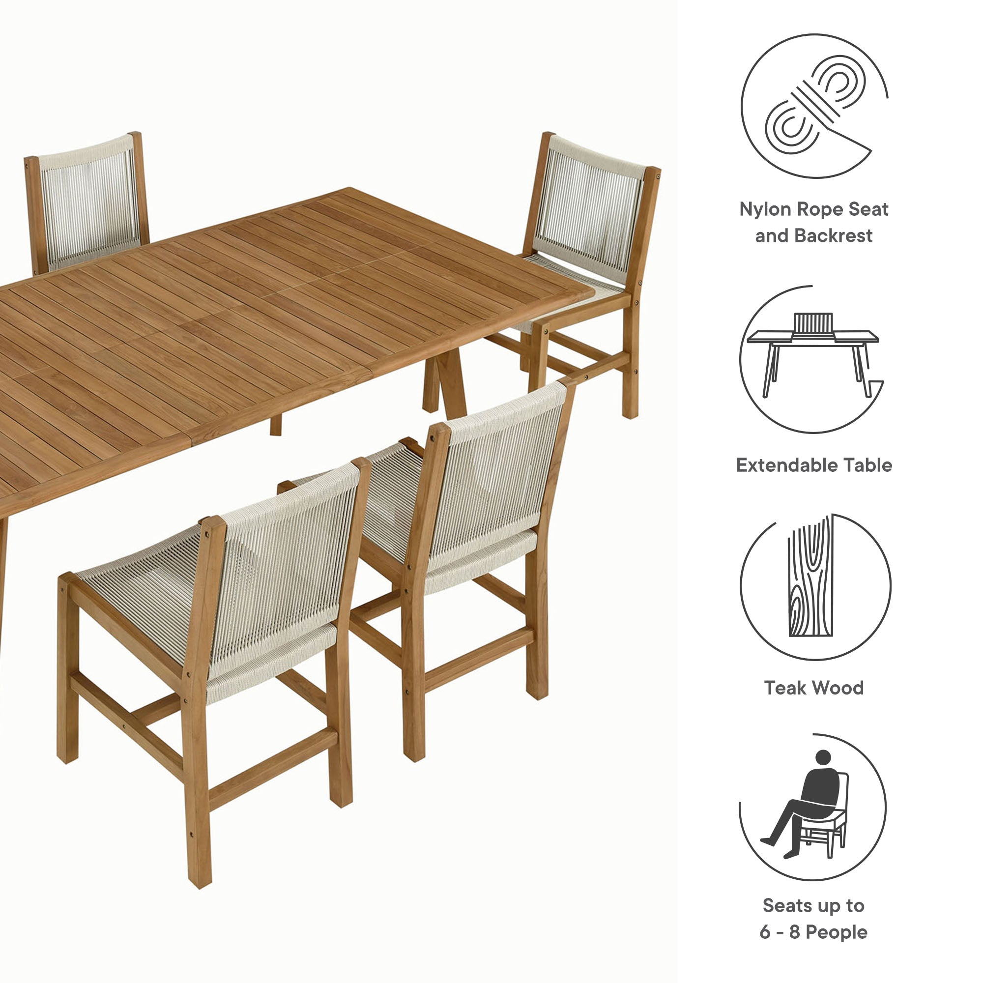 Vienna 7-Piece Outdoor Patio Teak and Rope Dining Set with Armless Chairs by Modway - Best Buy Furniture