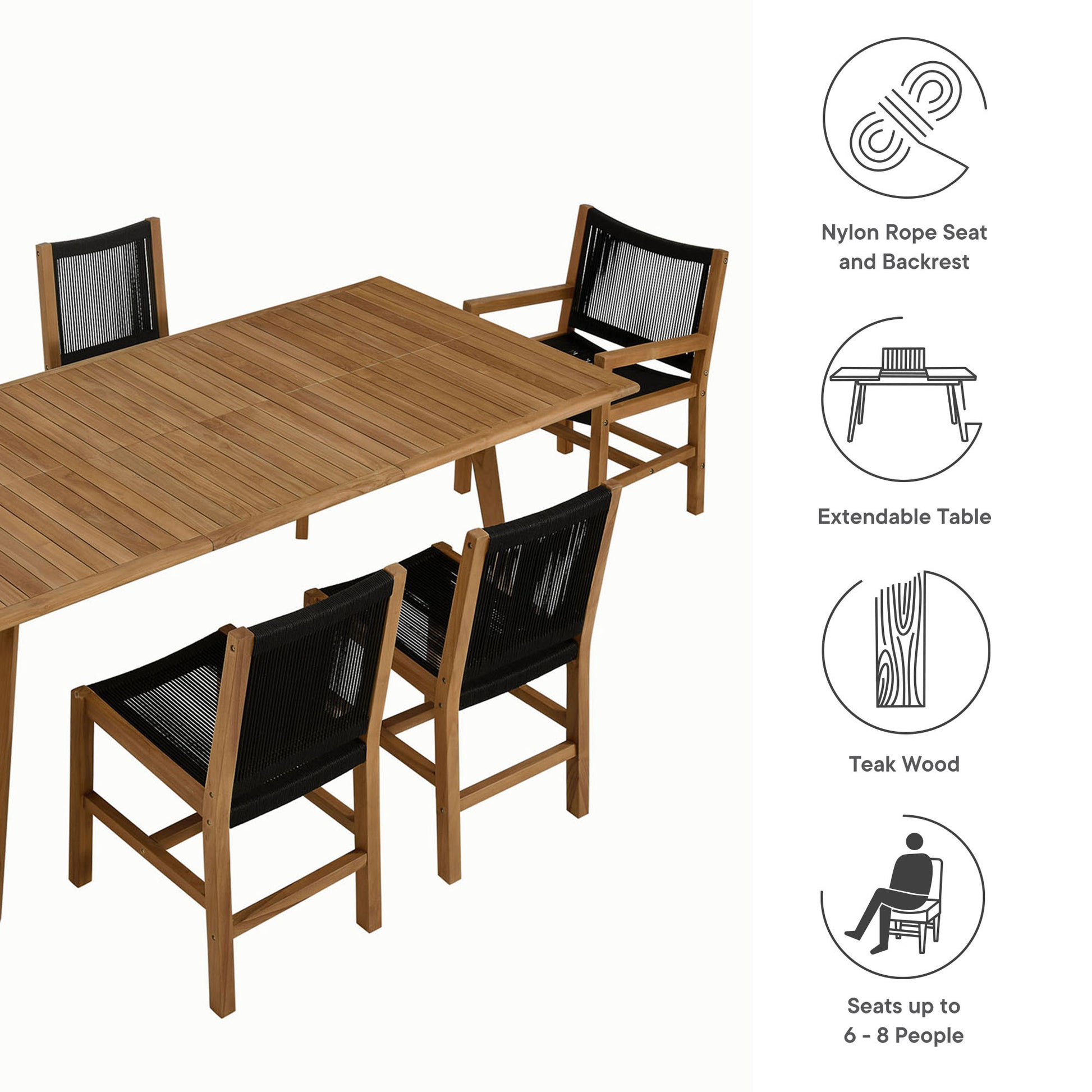 Vienna 7-Piece Outdoor Patio Teak and Rope Dining Set by Modway - Best Buy Furniture