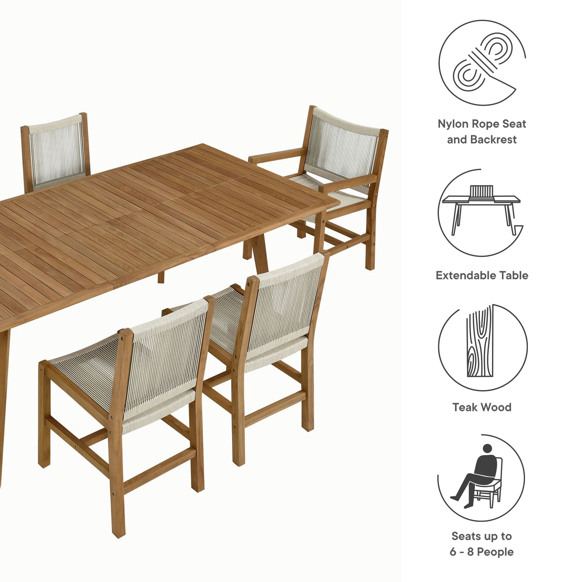 Vienna 7-Piece Outdoor Patio Teak and Rope Dining Set by Modway - Best Buy Furniture