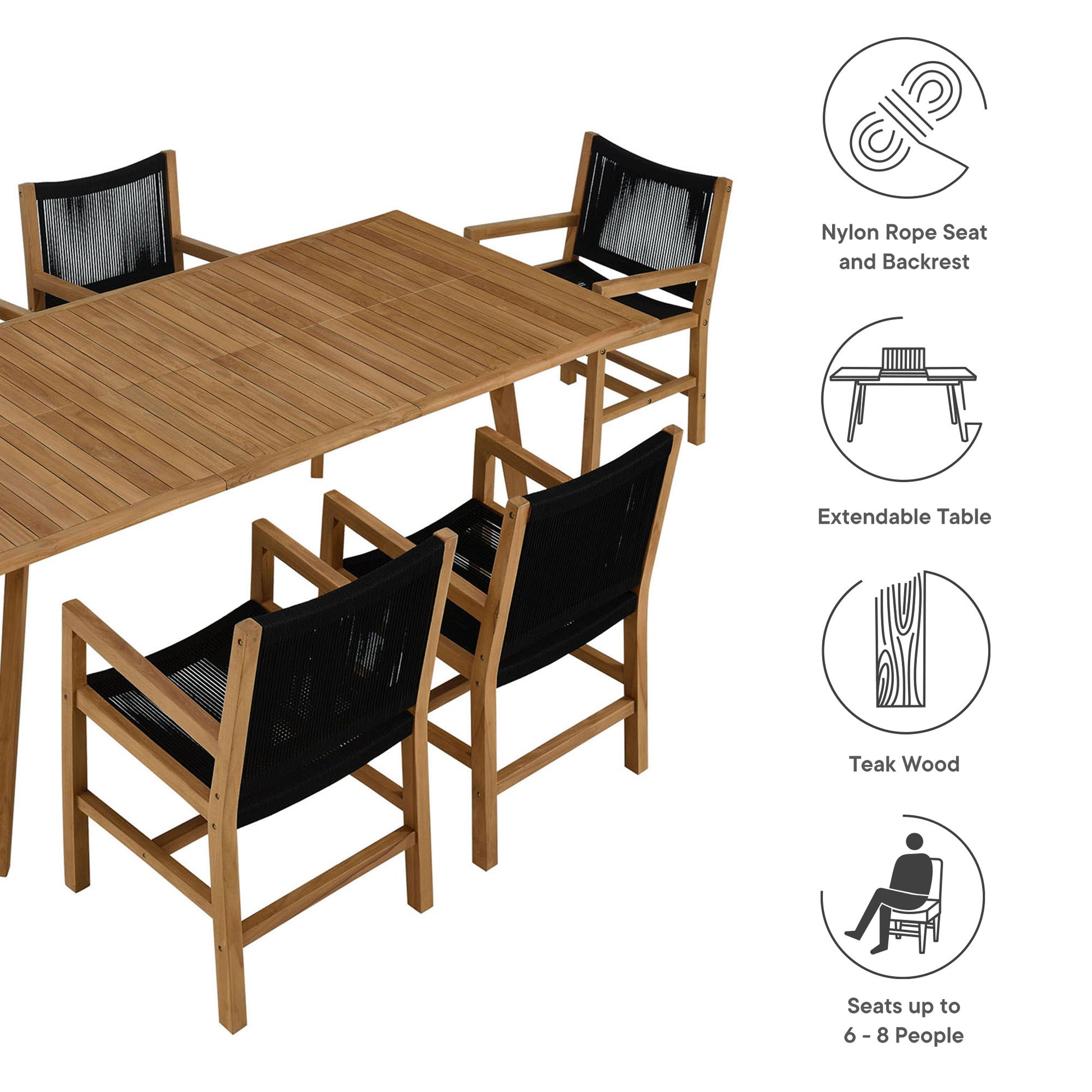 Vienna 7-Piece Outdoor Patio Teak and Rope Dining Set with Armchairs by Modway - Best Buy Furniture