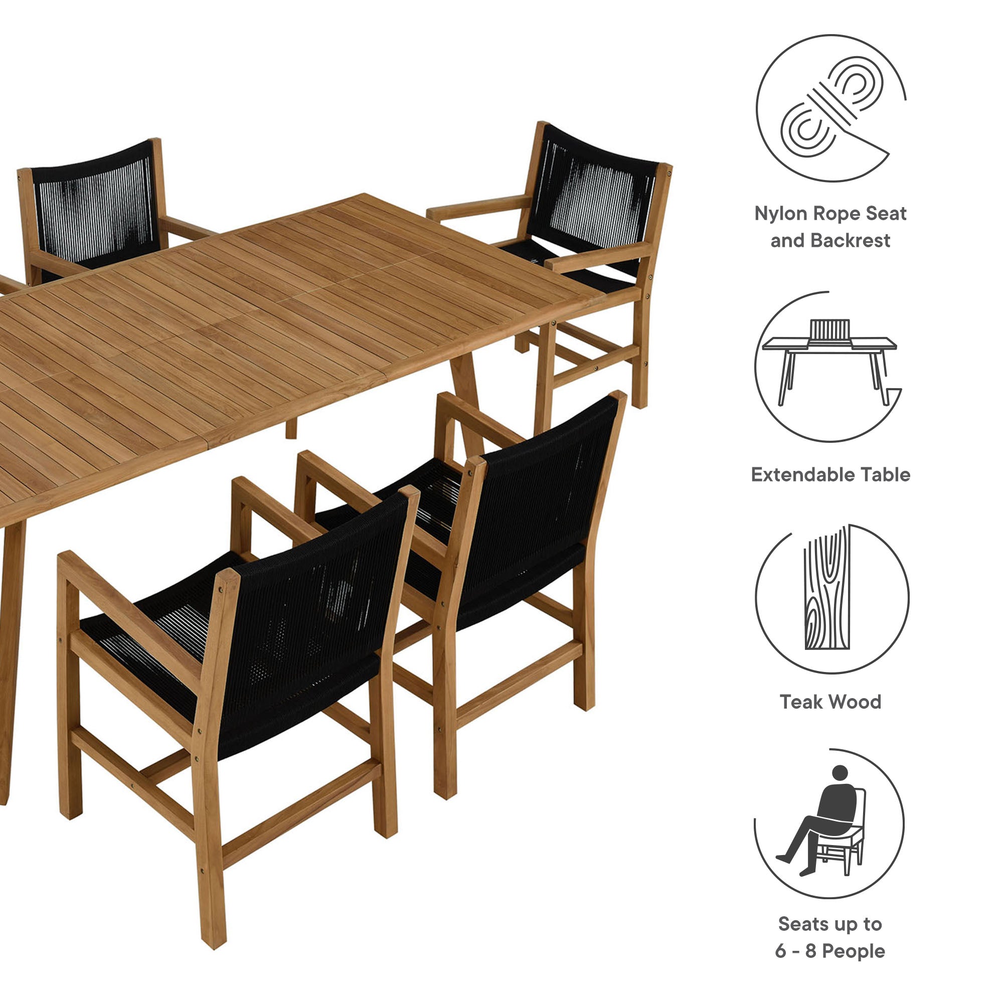 Vienna 7-Piece Outdoor Patio Teak and Rope Dining Set with Armchairs by Modway - Best Buy Furniture